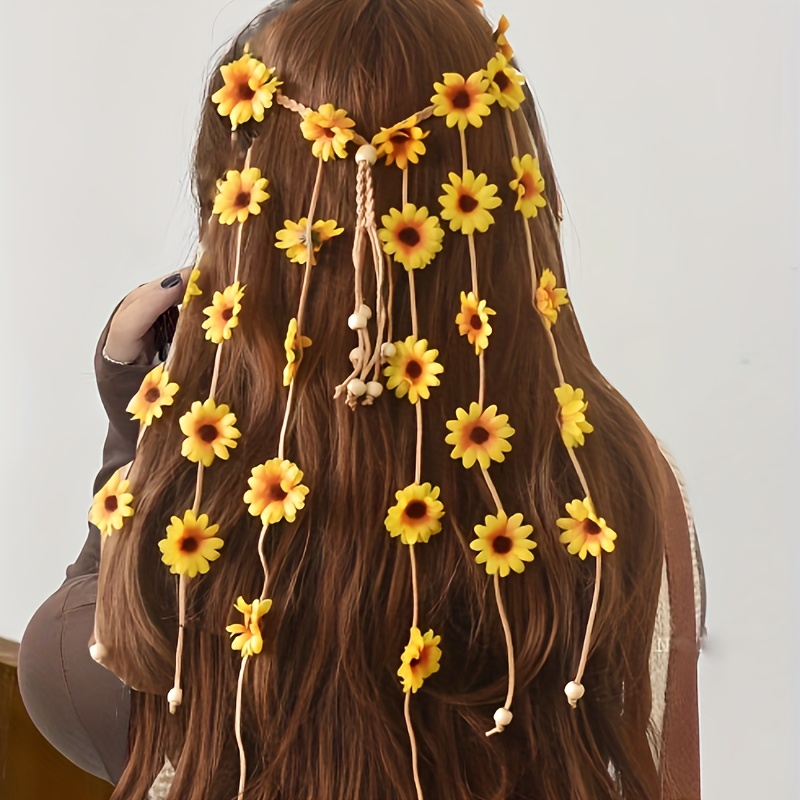Boho Stretchy Headband Simulation Daisy Decor Hair Band - Temu