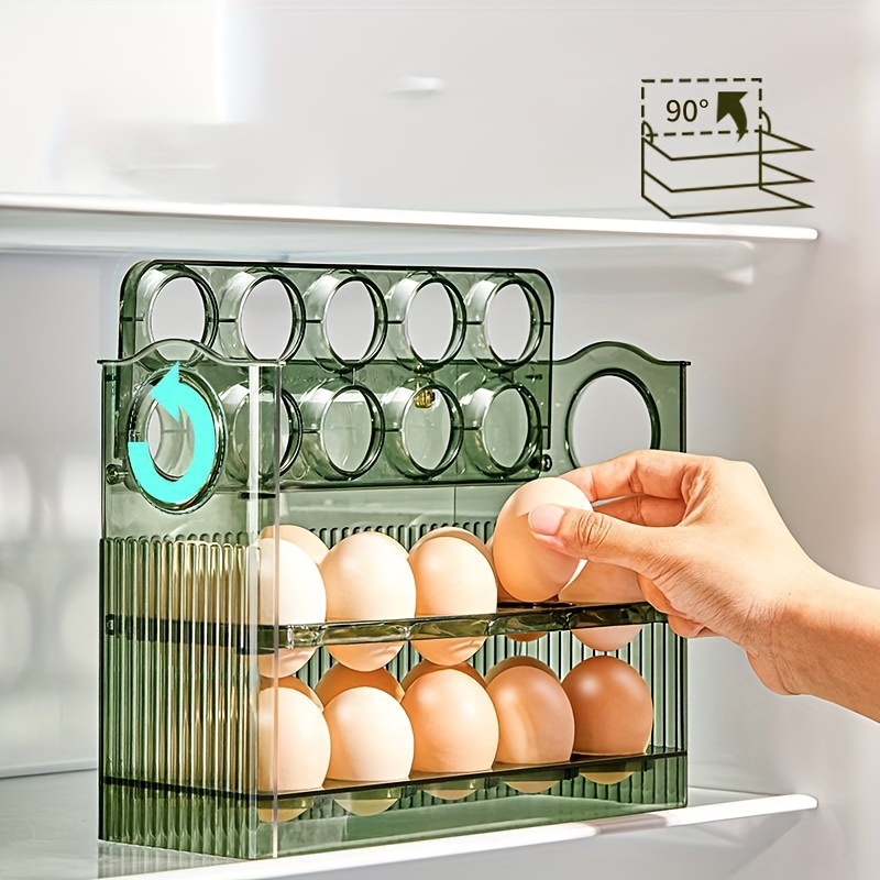 Auto U-Shaped Rolling Egg Holder Storage Box for Refrigerator Egg Tray  Organizer