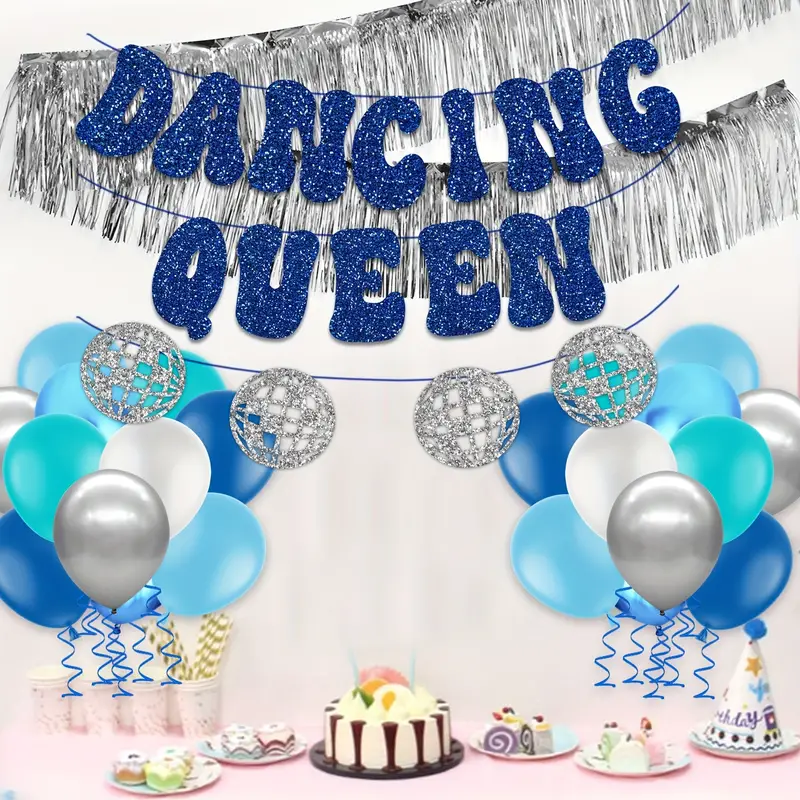 Set, Dancing Queen Party Decorations Supplies, Glitter Dancing Queen Disco  Ball Banner Silvery Fringe Banner, Laster Disco Ball Hangover Recovery Kit