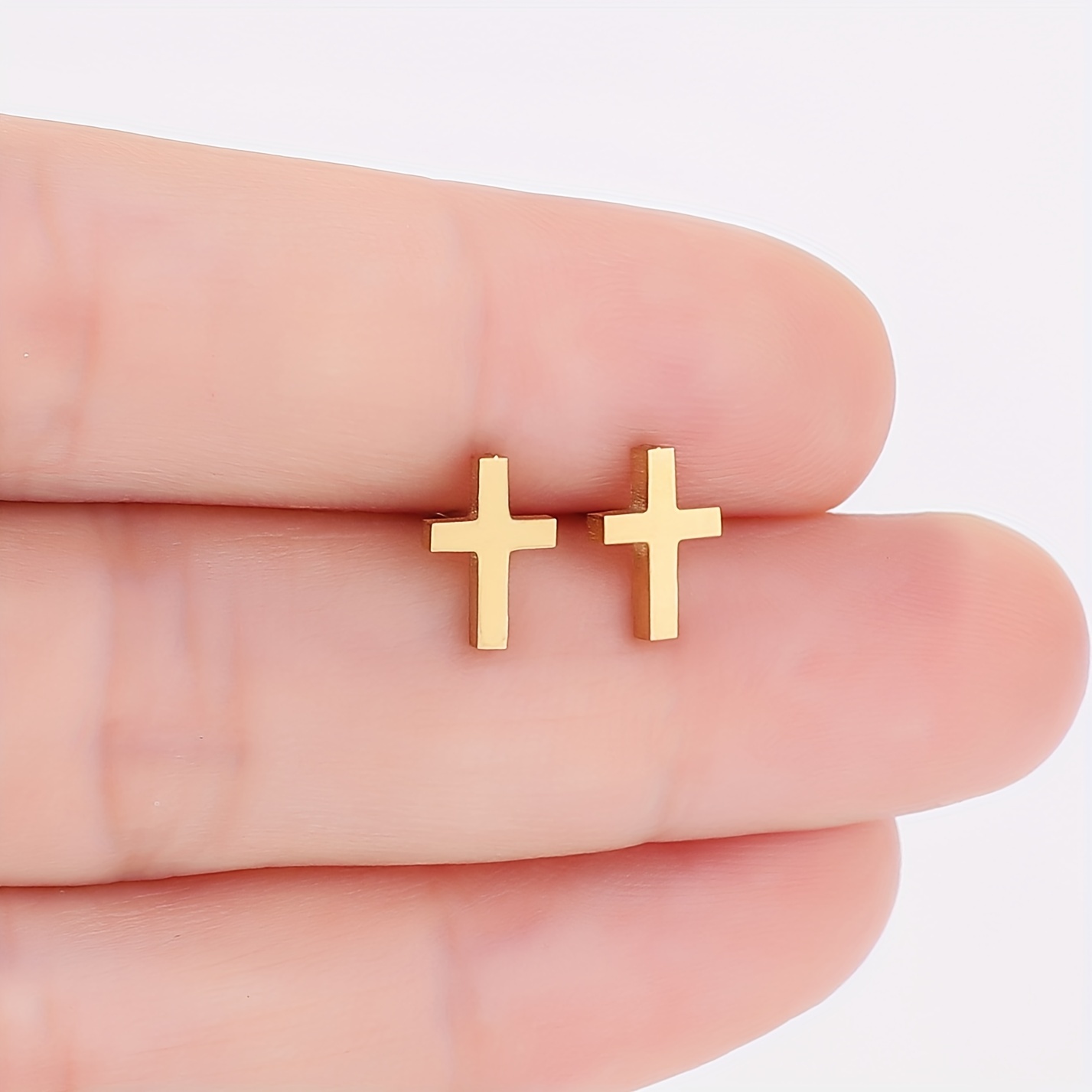 Cross Stud Earrings Stainless Steel 18K Plated Style Stud Earrings