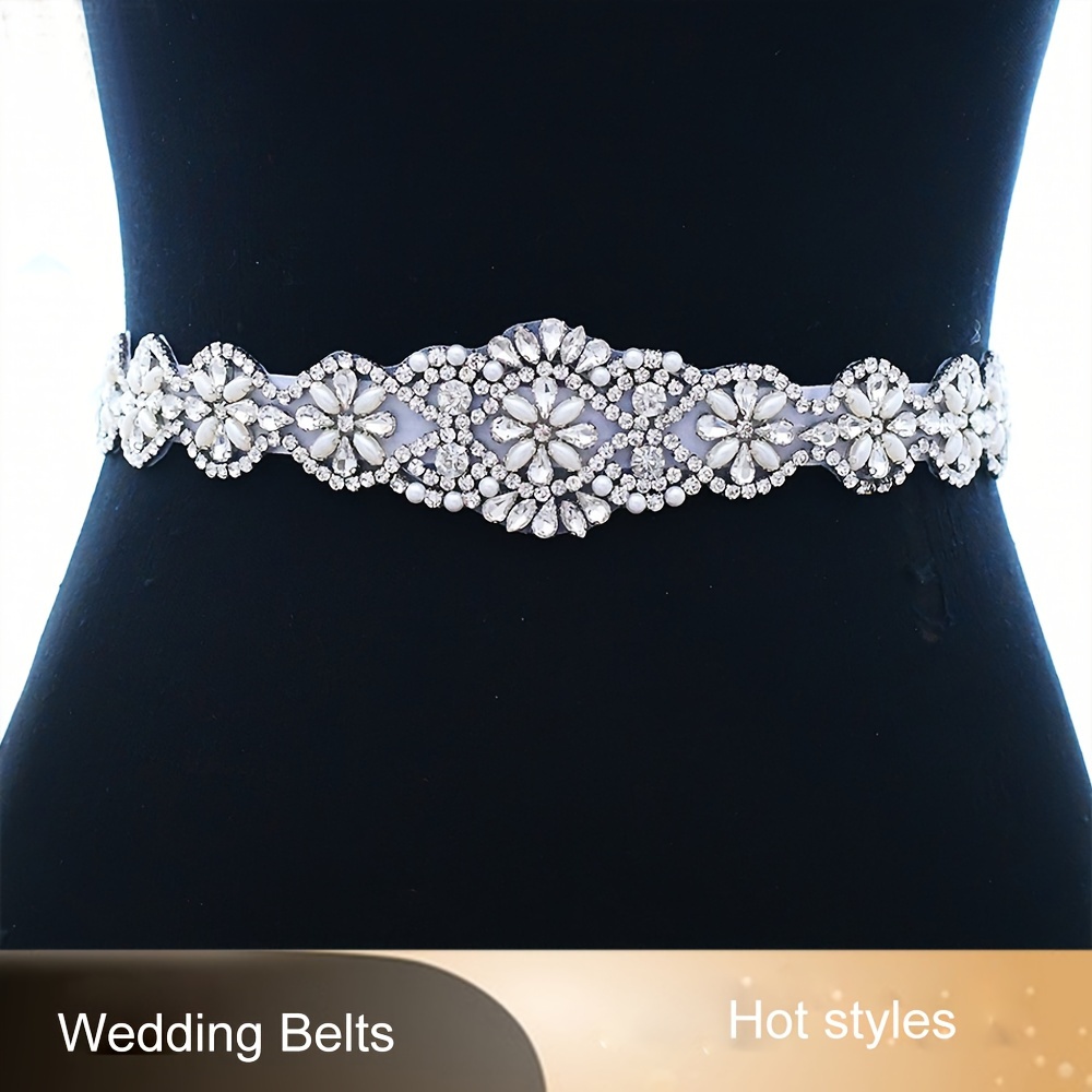 Elegant Shiny Rhinestone Bridal Belts Trendy Ribbon Lace - Temu