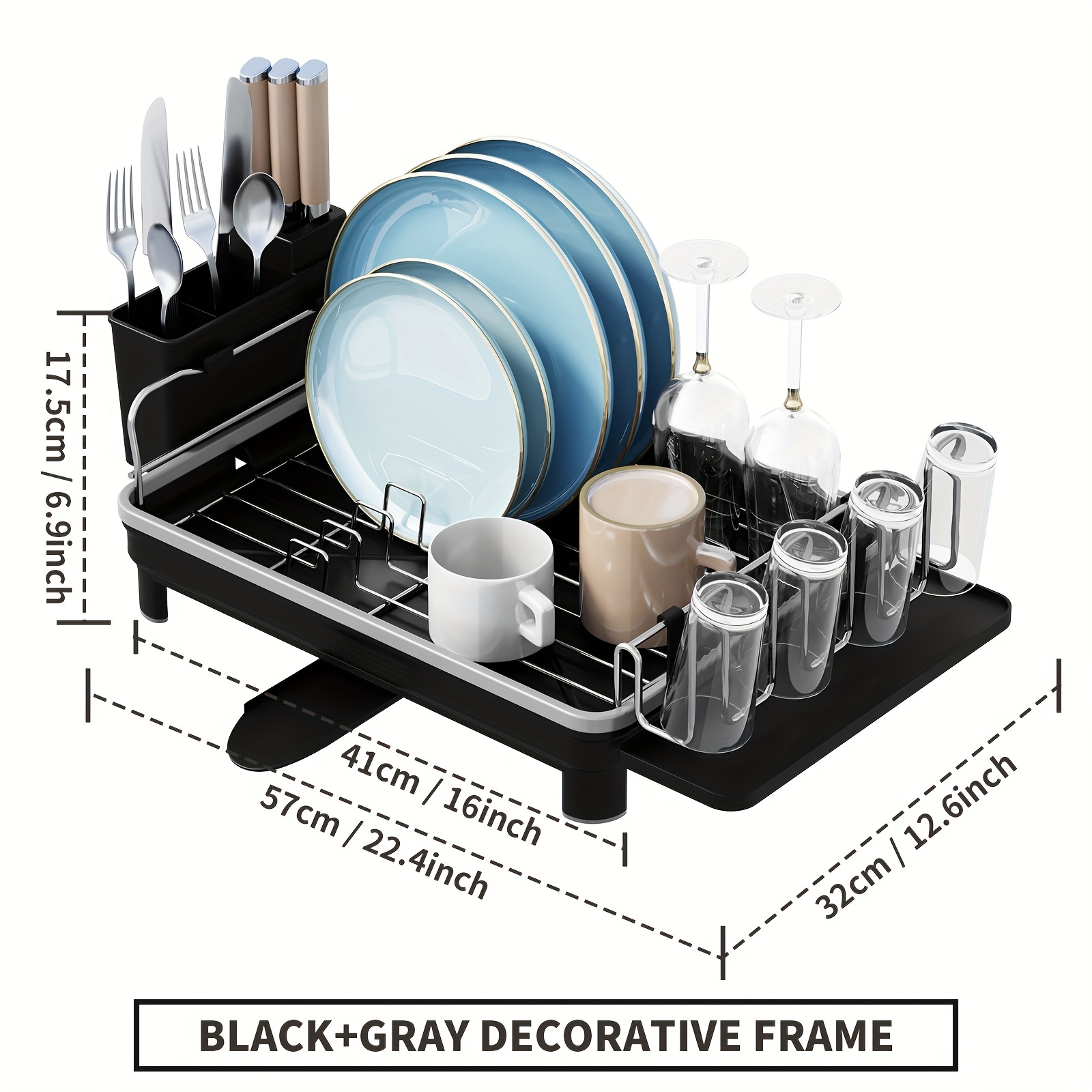 Rust proof Dish Drying Rack With Drip Tray Hooks Utensil - Temu