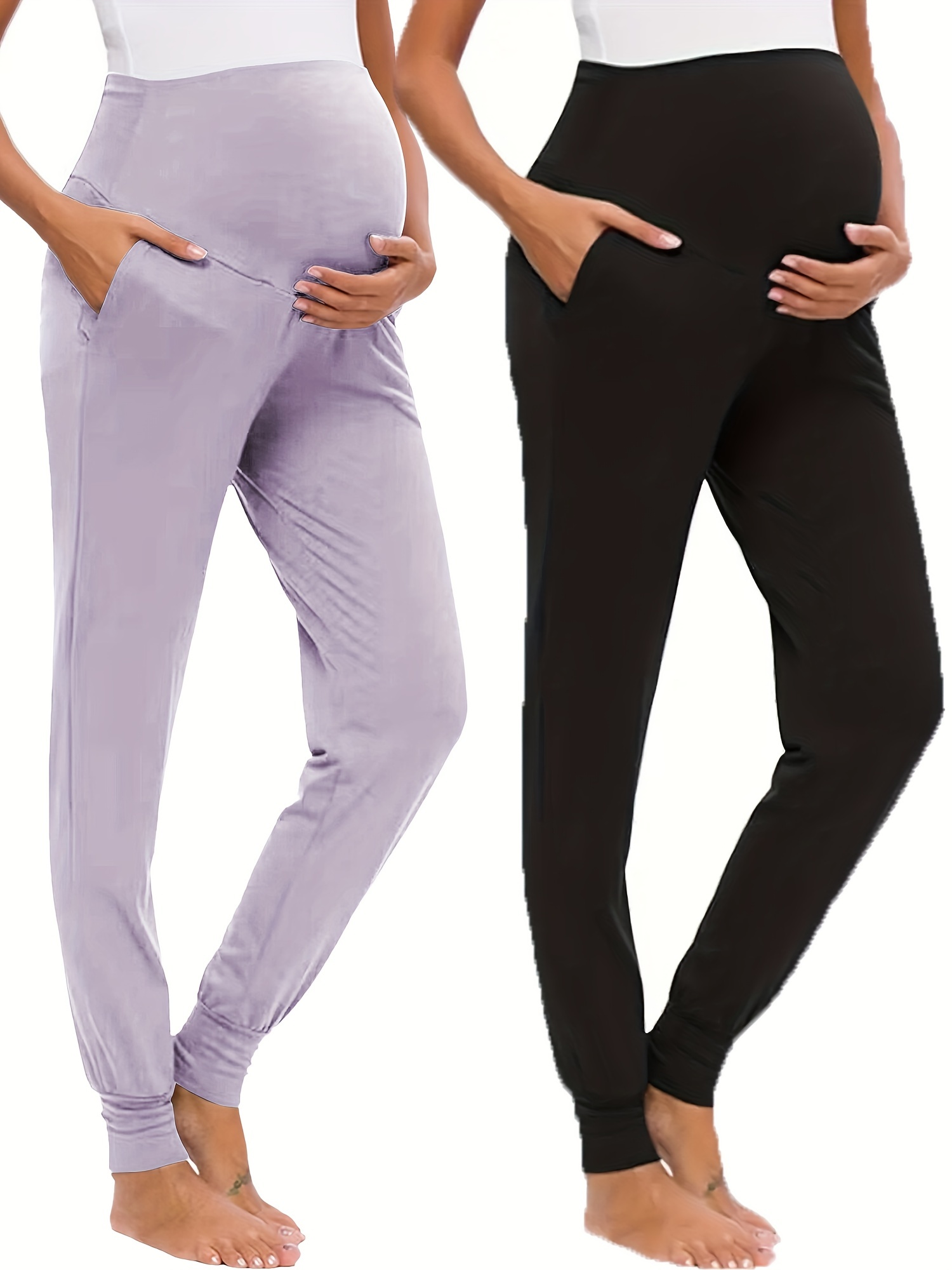 2PCS Maternity Yoga Shorts Over Bump Workout Active Pregnancy Athletic  Pants Women's Running Legging with Pockets for Summer 