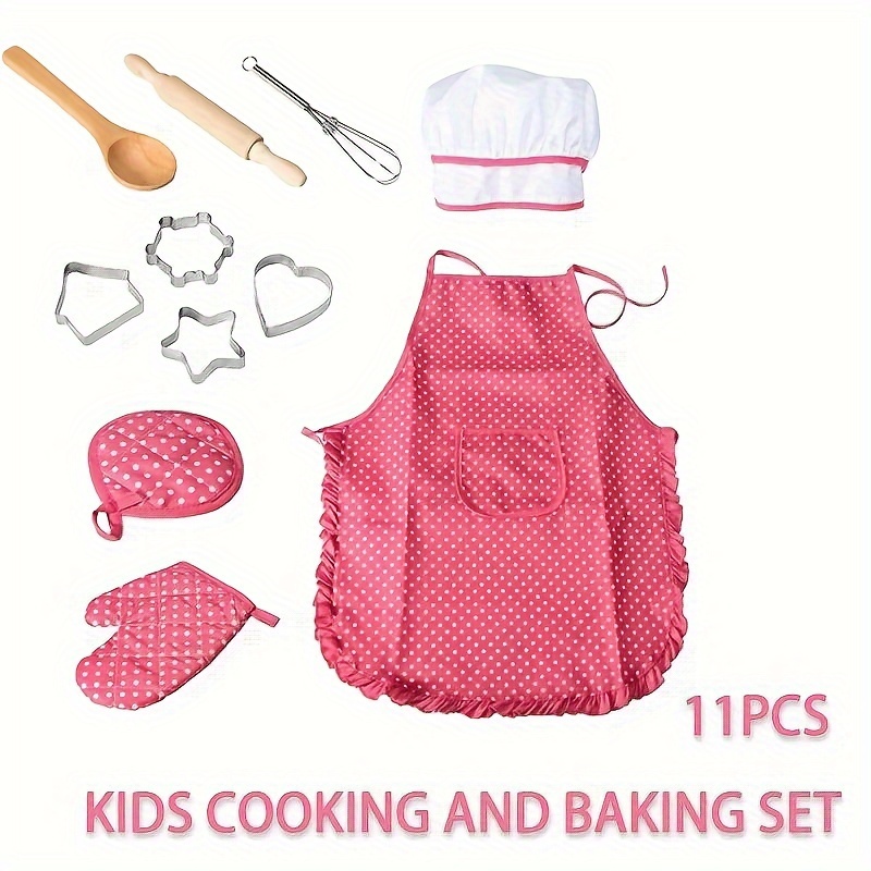 Kids Apron And Chef Hat,toddler Apron For Girls Pretend Play Kids Cooking  Set Chef Costume For Kids Apron For Girl Christmas Gifts - Temu Italy