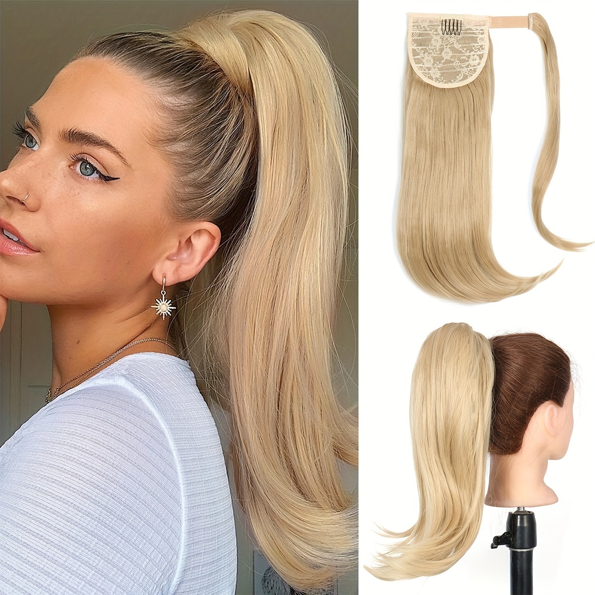 Gorgeous Synthetic Wavy Straight Ponytail Hair Extension - Temu