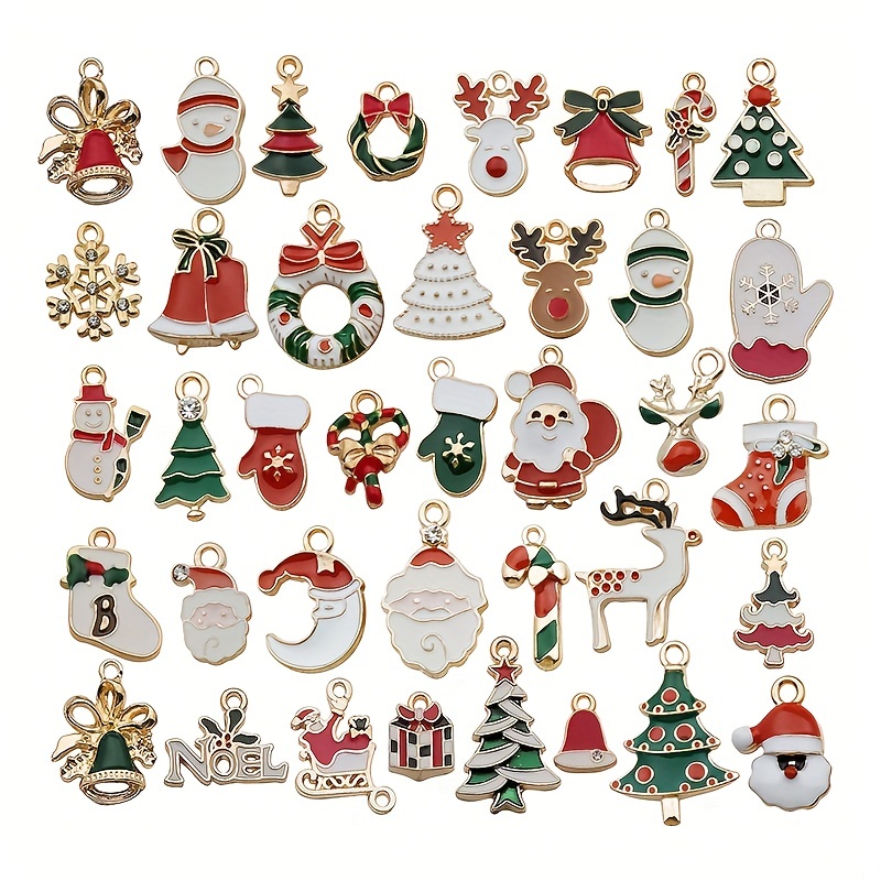 

30pcs Of Golden Enamel Christmas Pendants For Jewelry Making Necklace Alloy Bracelet Earrings Diy Christmas Clothing Sewing Bag Decorative Accessories
