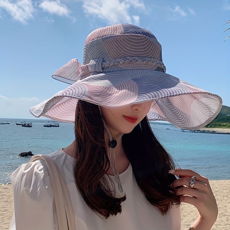 Sun Hat Summer Female Sun Hats Big Brim Bowknot Foldable Straw Hat Casual  Outdoor Beach Cap for Women Protected Hat
