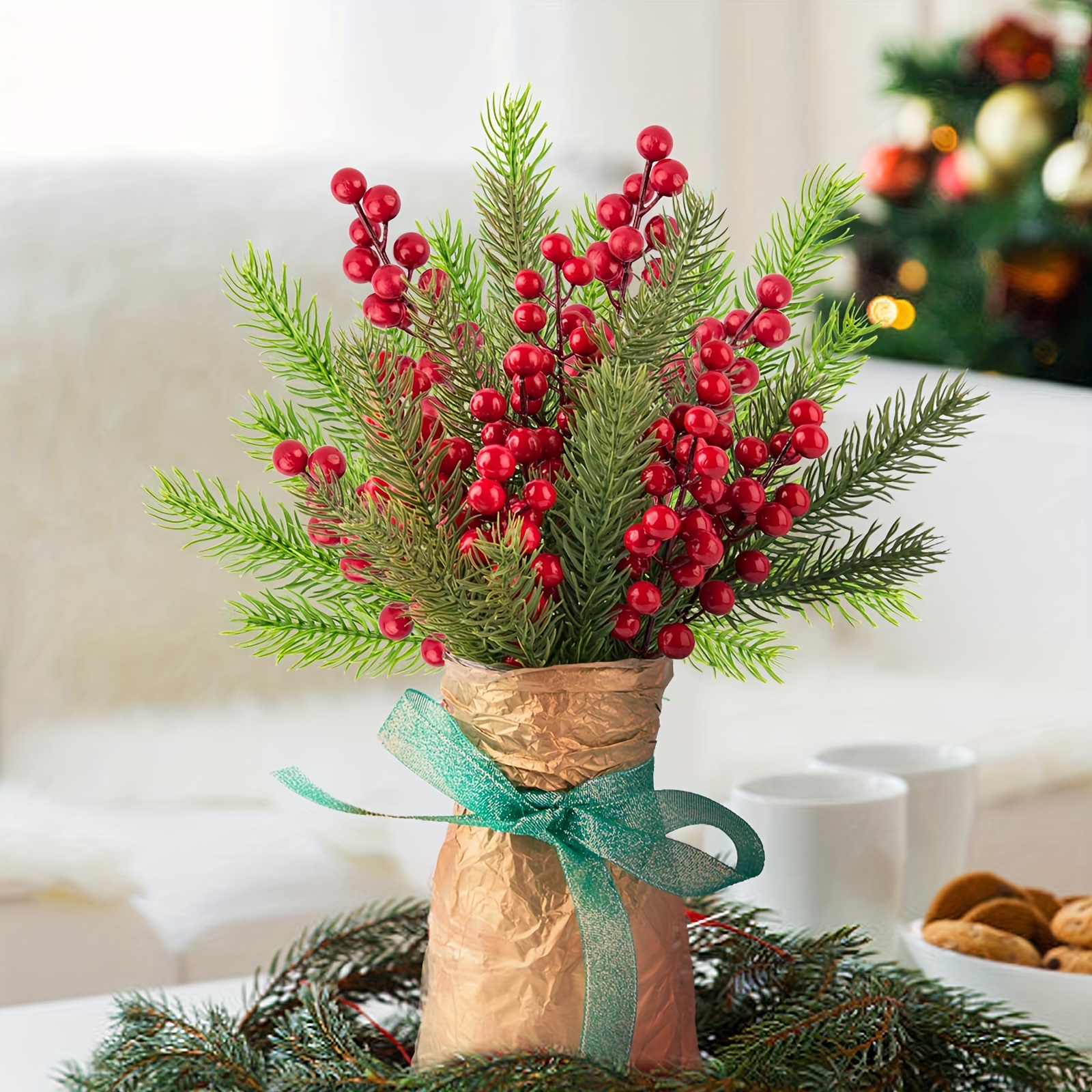 Galand Christmas Artificial Pine Branches for Decorating,Fake Greenery Pine  Picks Green Plant Pendant for DIY Garland,Christmas Wreath Decorations