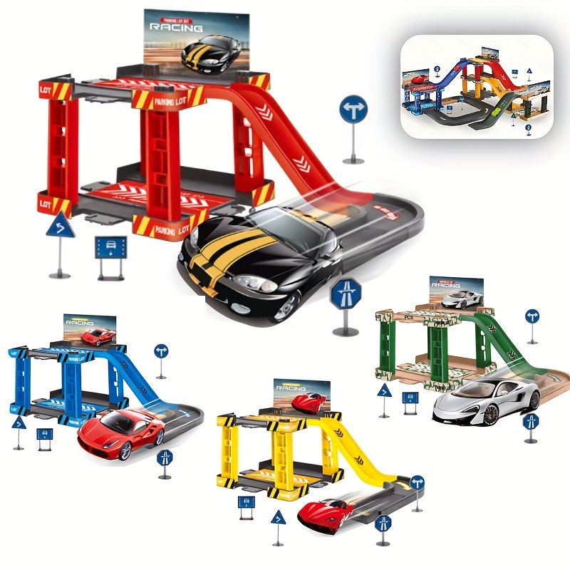 Enfants 3 étages piste de course voiture garage jouet avec 8 voitures et 1  hélicoptère set de jeu