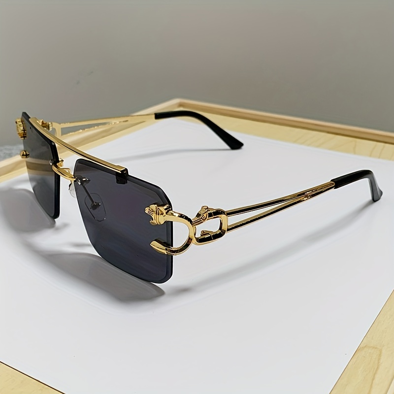 1pc Mens Trendy Square Rimless Sunglasses Super Cool Gold Tiger Head  Decoration Sunglasses Mens Driving Sunshade Anti Glare Glasses - Jewelry &  Accessories - Temu