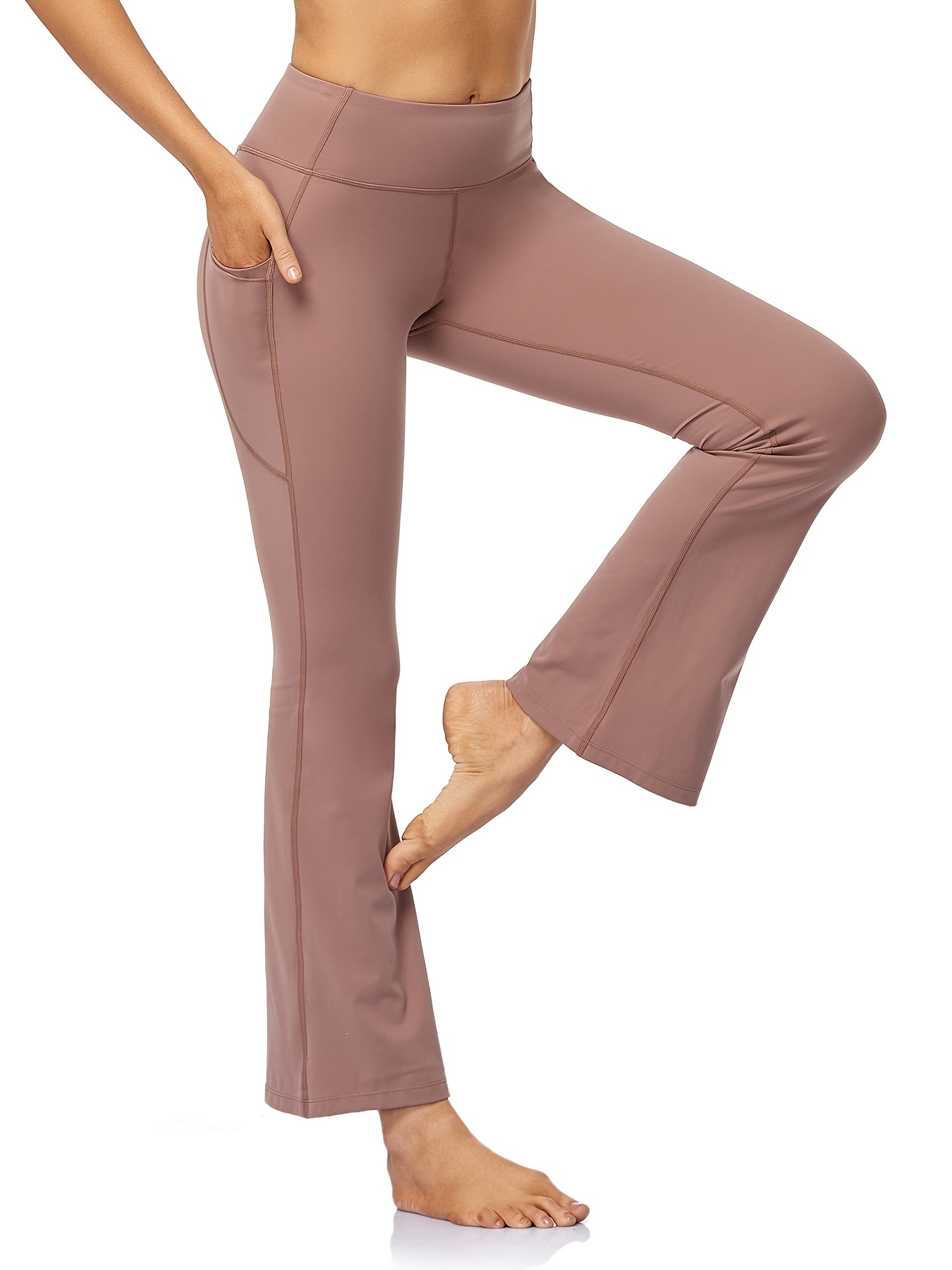 2-Pockets Soft Bootcut Yoga Pants Women High Waist Workout Ladies Long  Bootleg