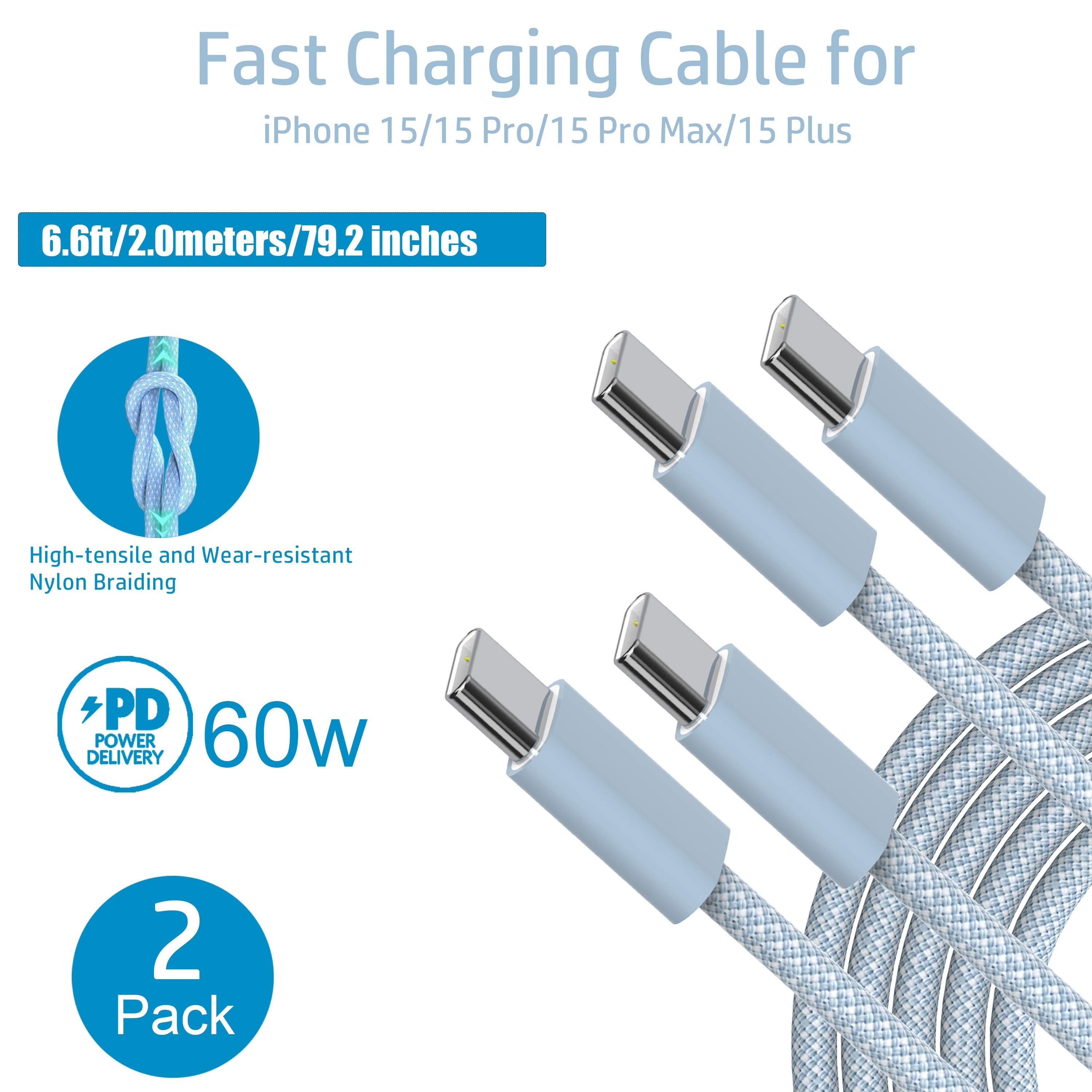 Suministro Al Por Mayor Cables PD De 60 W De Calidad OEM Para IPhone 15  Carga Rápida 1 M 3 Pies Cable Trenzado USB C A Tipo C Cables De Carga De