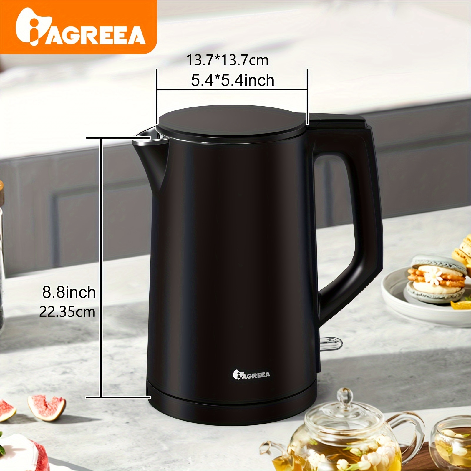 Electric Tea Kettle For Boiling Water, Stainless Steel Double Wall