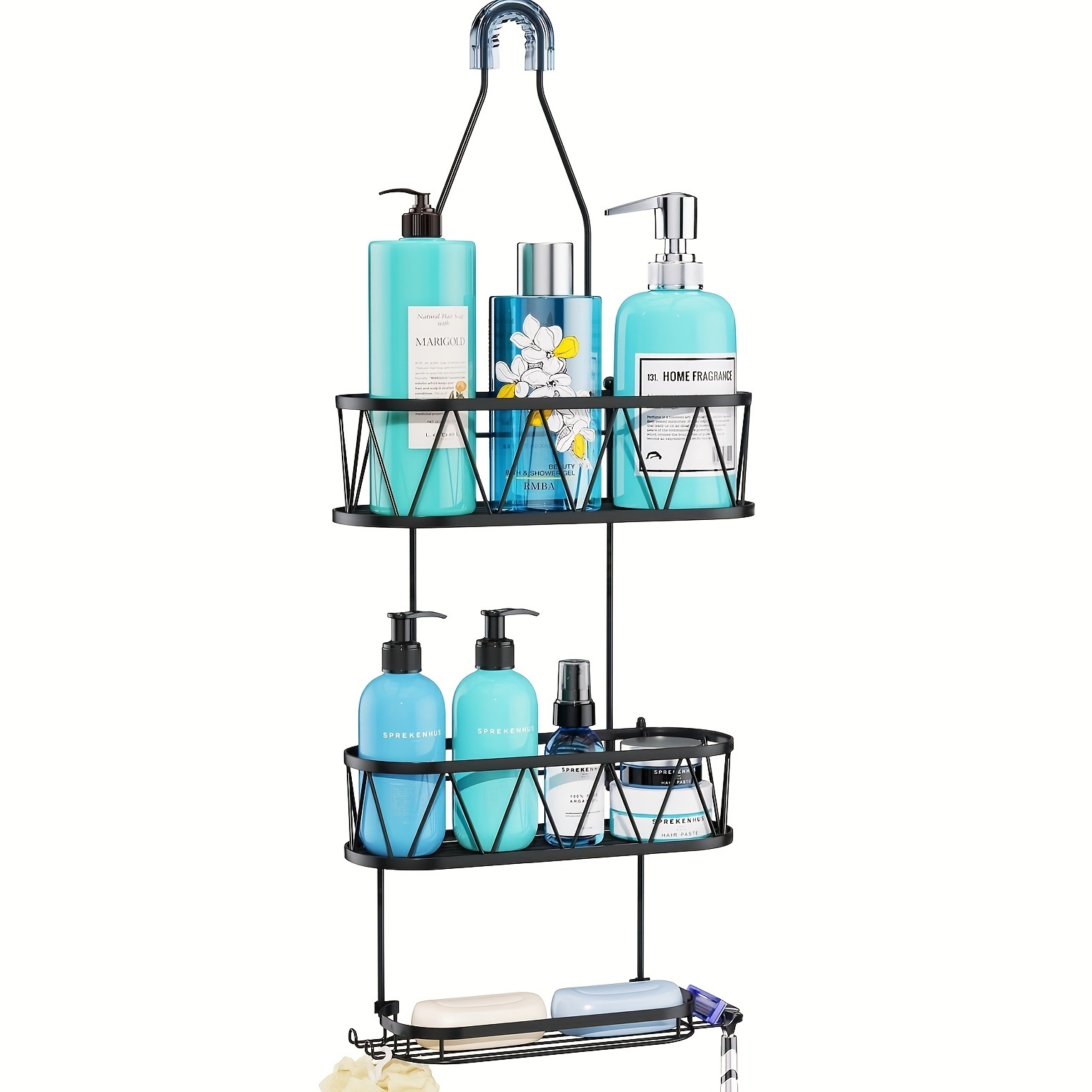 Shower Caddy Over Shower Head, 3 Tier Rustproof Hanging Shower Organizer  With Hooks & Dual Soap Holder, Large Capacity Shower Rack Over Shower Head  For Bathroom Shower Room, Bathroom Accessories - Temu