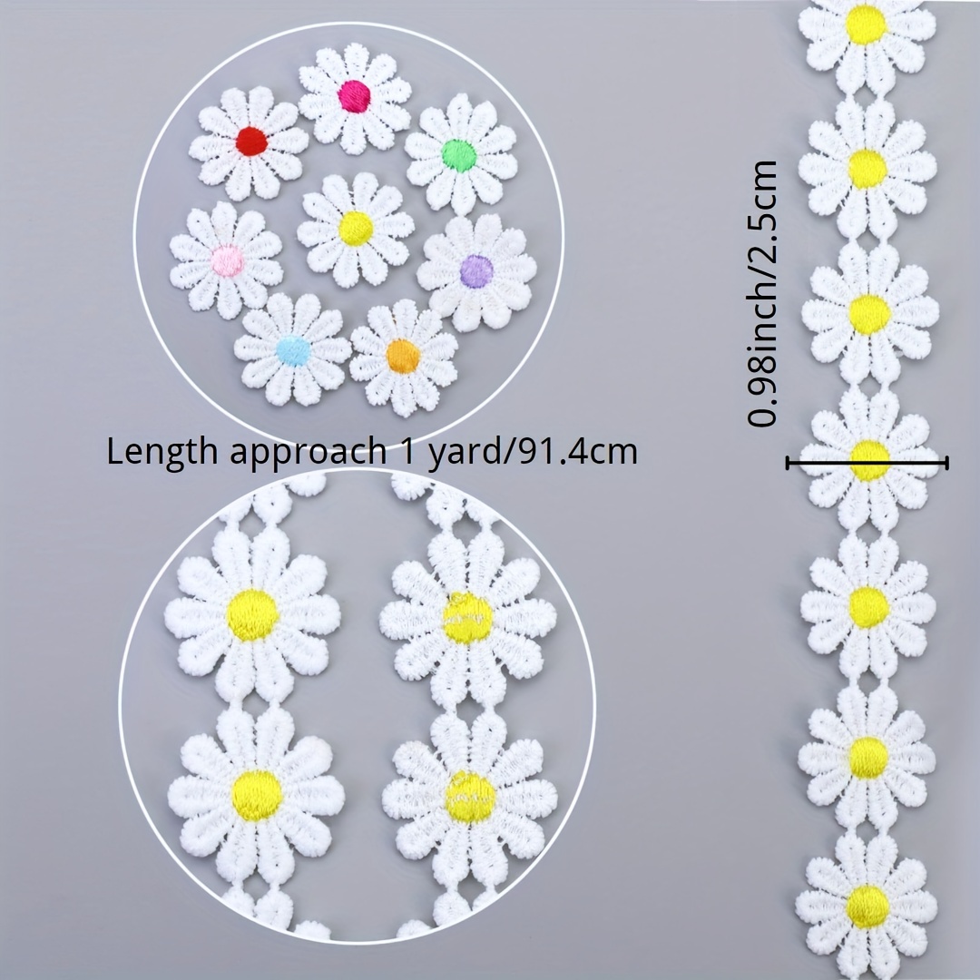 1 Yard Daisy Lace Trim Ribbon Flower Embroidered Ribbon For - Temu