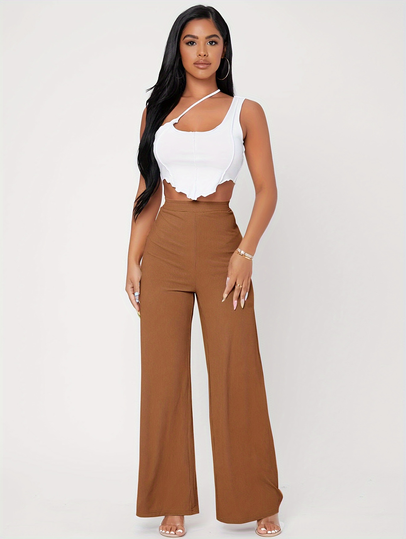 Buy Women Fashion Elegant Pants High Waist Collect Waist Solid