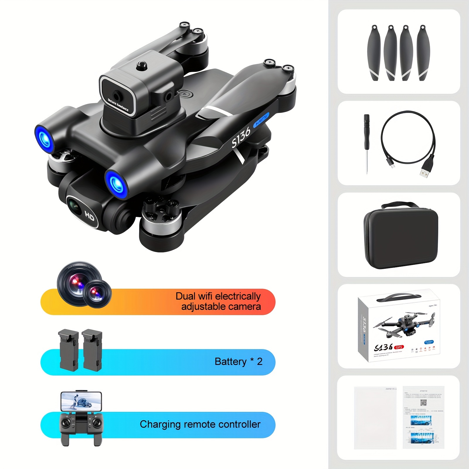 With 2 Batteries F199 Drone With Dual HD Electric Camera, Optical Flow  Positioning, Smart Obstacle Avoidance, Wind-Resistant, Stable  Flight.Perfect Fo