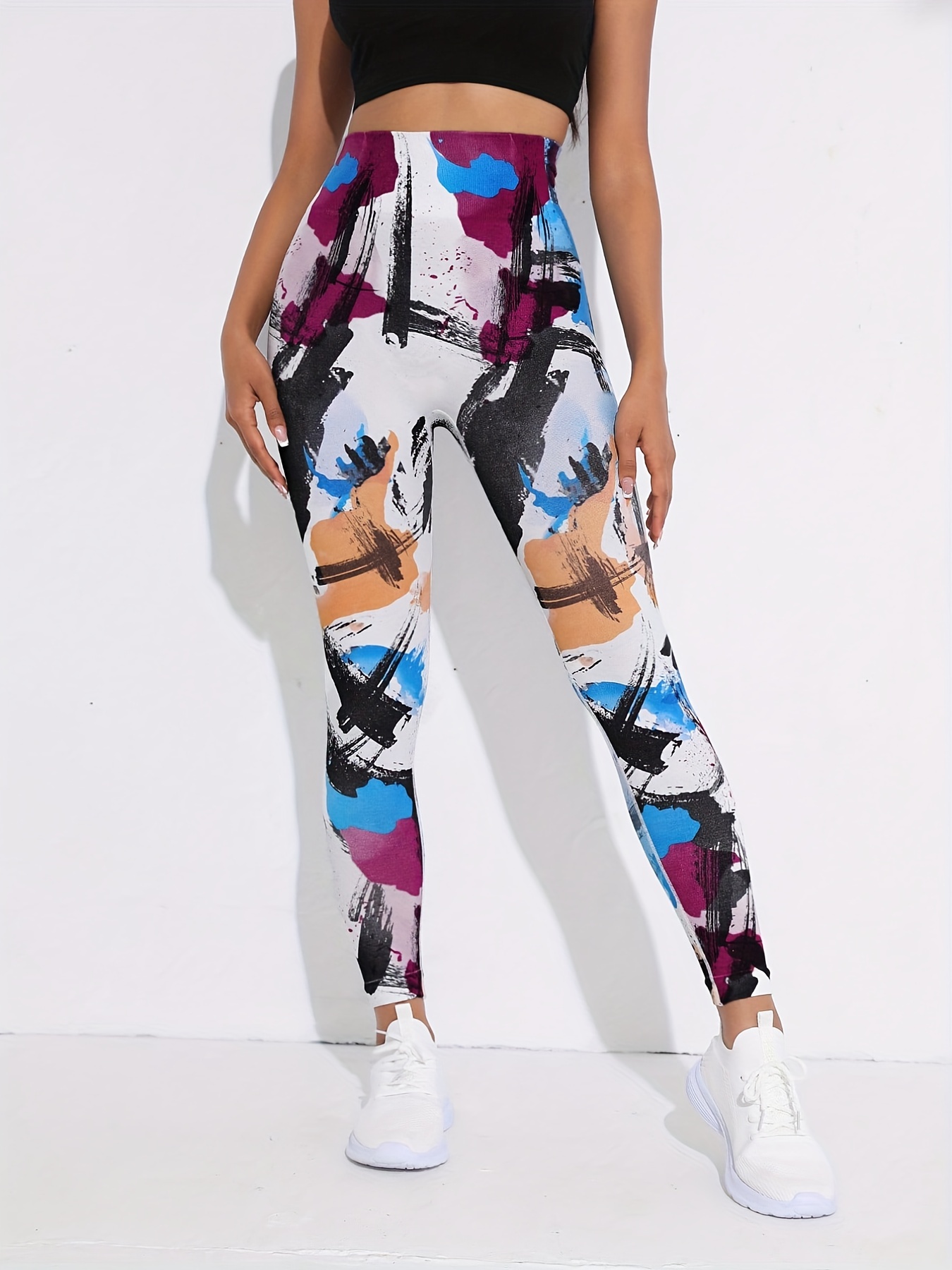 Colorful Graffiti Print Yoga Leggings High Stretch Runing - Temu