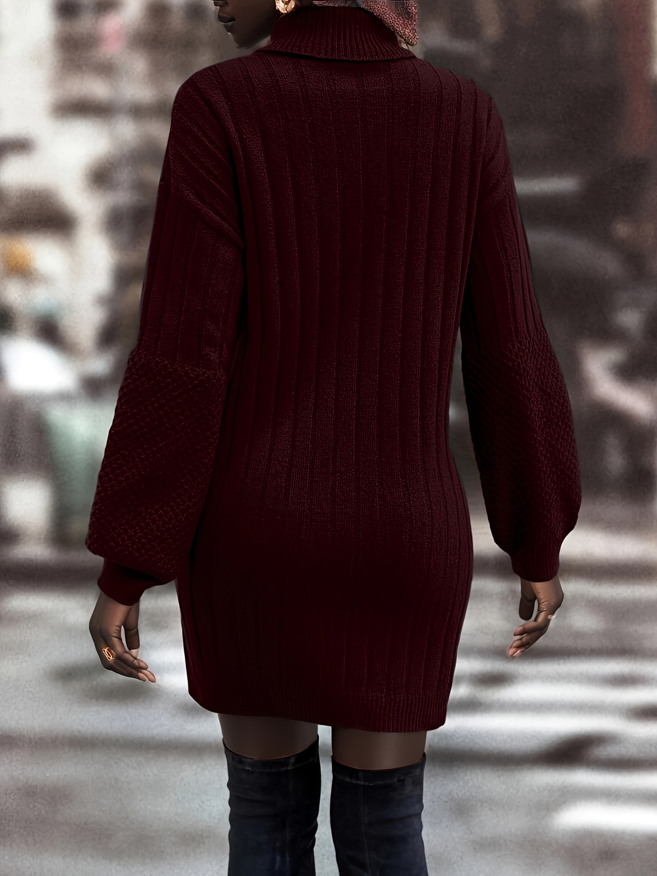  PRDECE Sweater Dress for Women High Neck Ribbed Knit