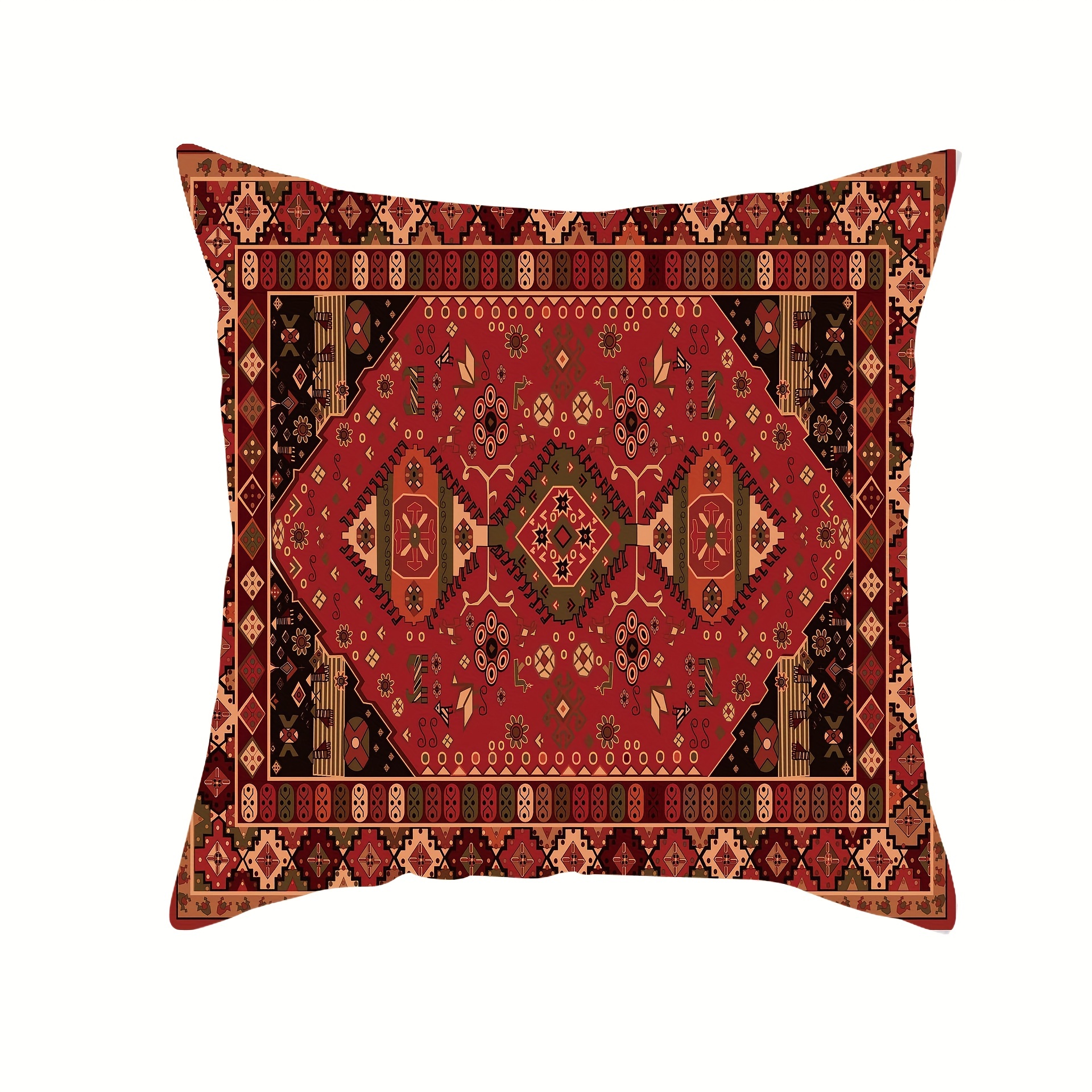 4pcs retro persian geometric pattern printing cover no pillow core red linen throw pillow cover for rv sofa bedroom car living room home decor details 5