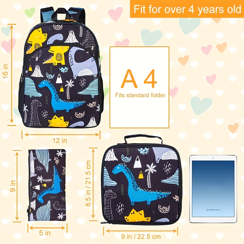 School Bag Set, Dinosaurs Backpack, Lunch Bag, Pencil Case Set For