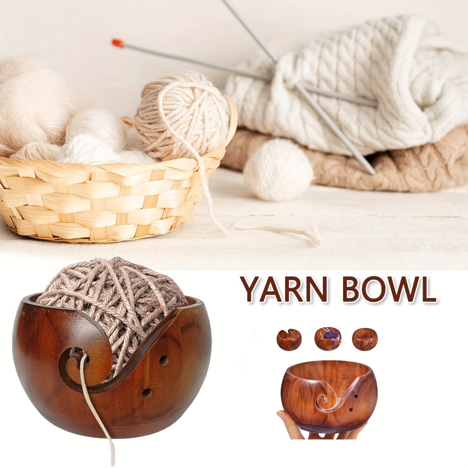  Wooden Yarn Bowl Yarn Storage Bowl with Removable Lid Home  Needlework Yarn Holder for Knitting and Crochet Accessories Kit