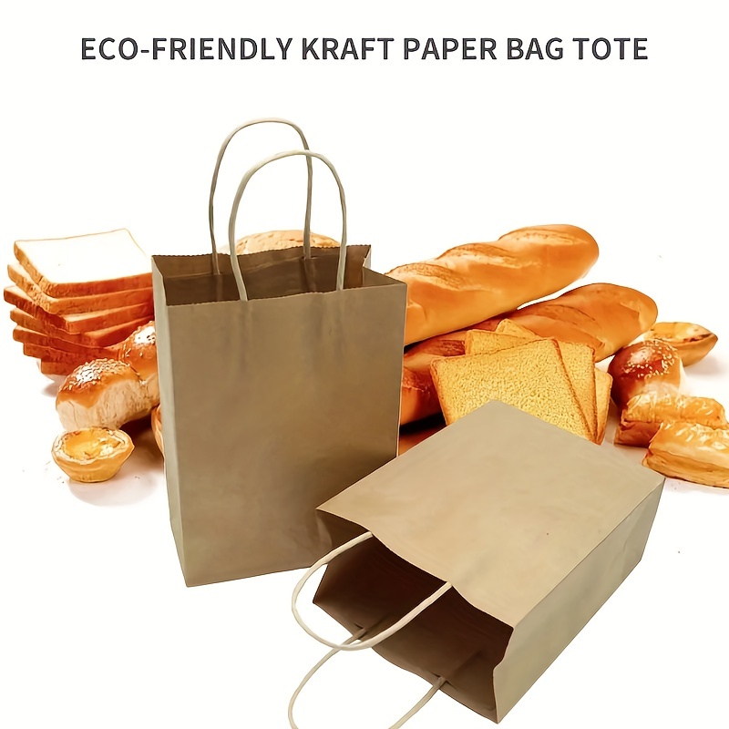 50pcs, Brown Small Plain Natural Paper Gift Bags 15*8*21cm/5.9*3.14*8.26in  With Handles Bulk, Kraft Bags For Birthday Party Favors Grocery Retail Shop