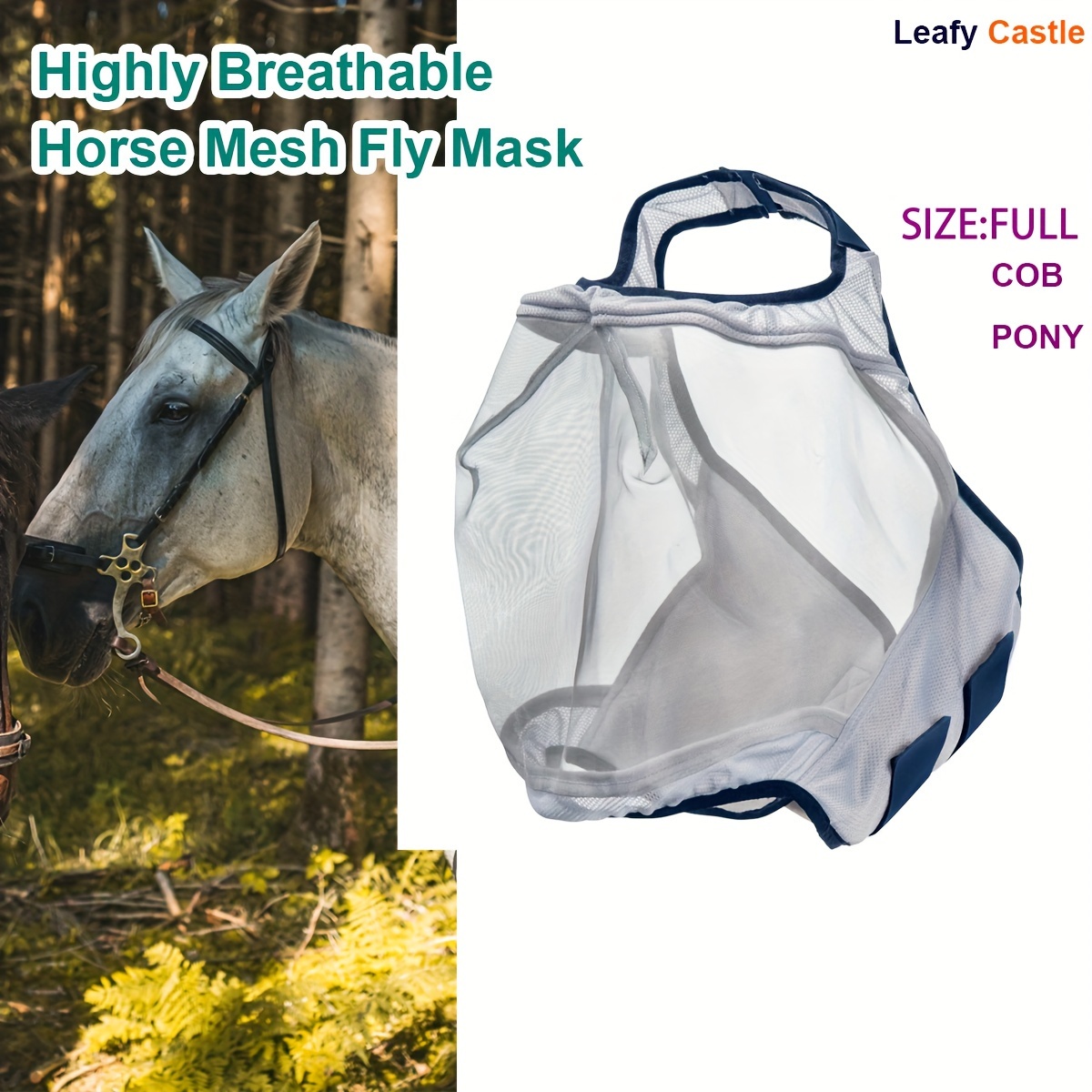 

Horse Face Mask, Fly Proof Mesh Face Cover Headgear