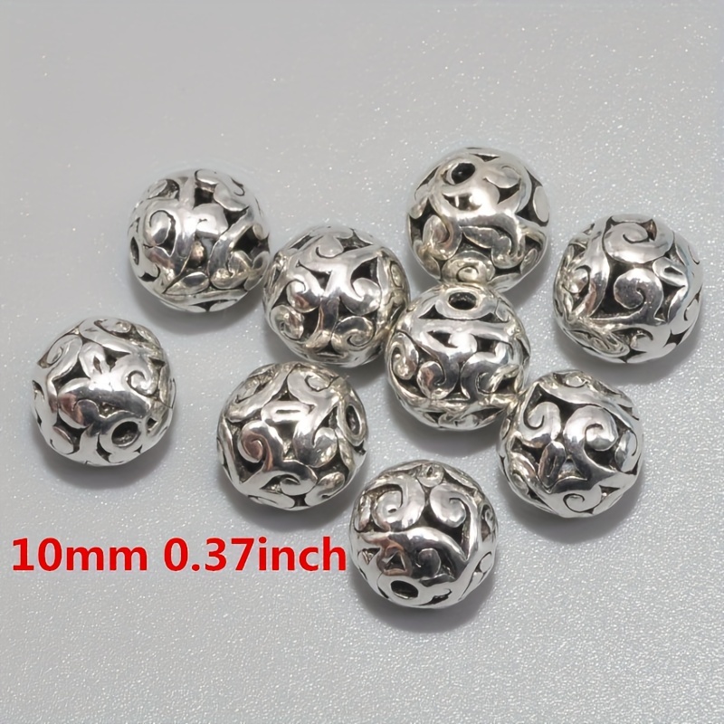 Vintage Style Hollow Round Large Hole Beads Antique Silvery - Temu