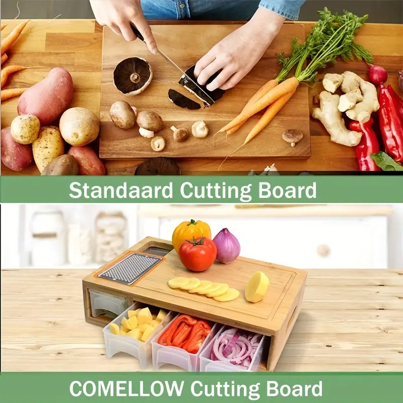 Chopping Board Bamboo Cutting Board With Containers And - Temu