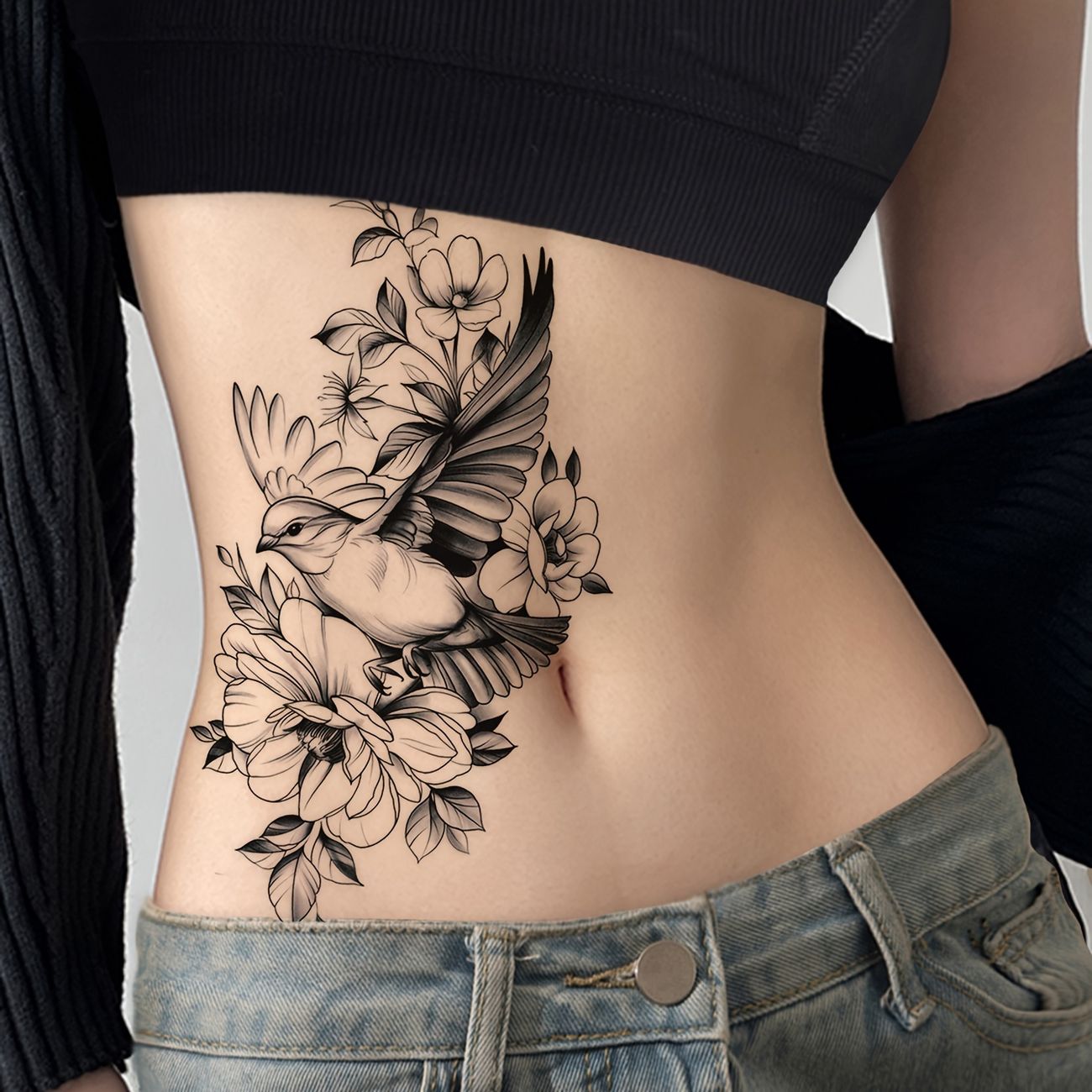 Flying Bird Flower Pattern Large Flower Arm Tattoo Stickers Lasting 2 5  Days For Men And Women Waterproof Simulation Tattoo Sticker | Don't Miss  These Great Deals | Temu