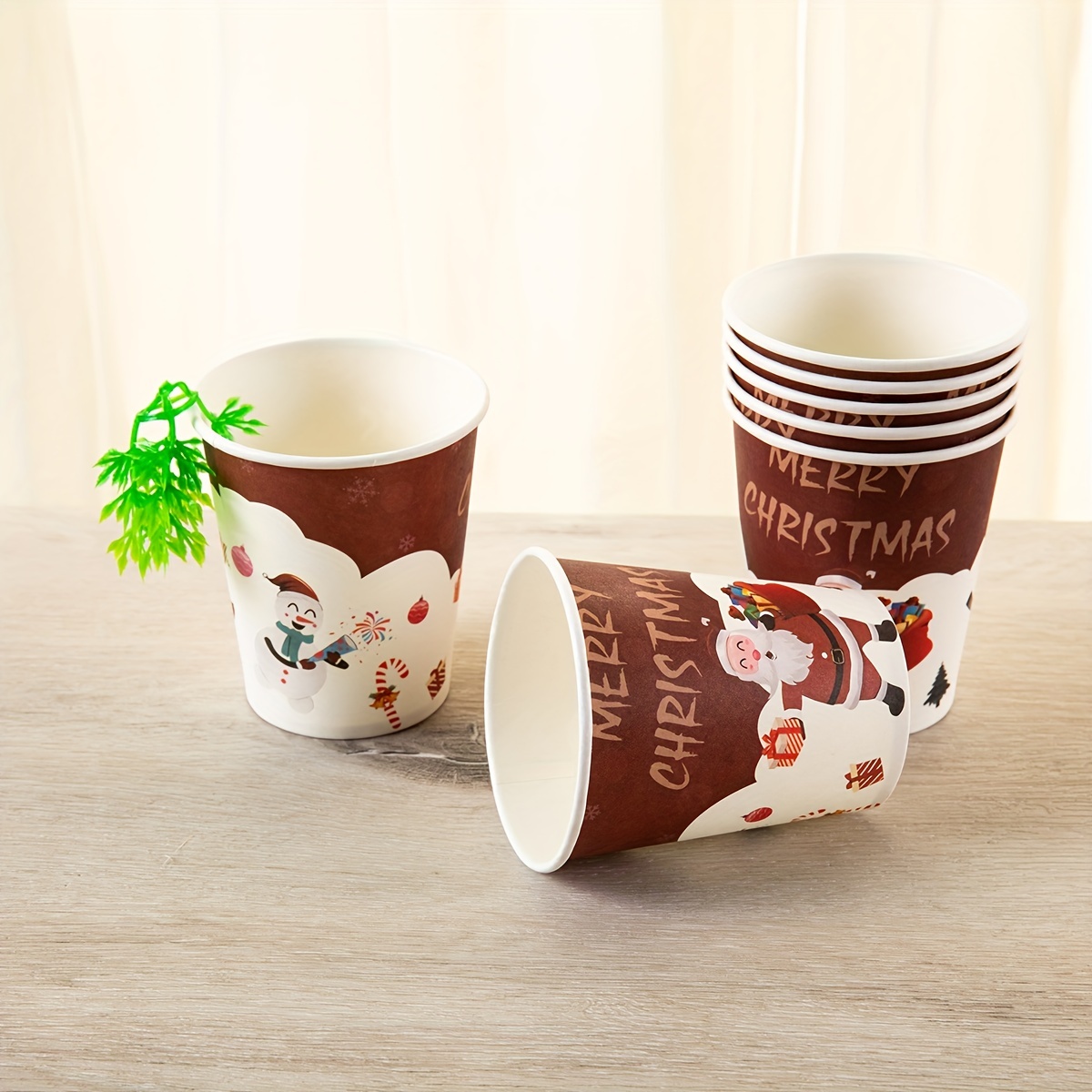 Disposable Paper Cups With Lids Christmas Paper Cups Paper - Temu