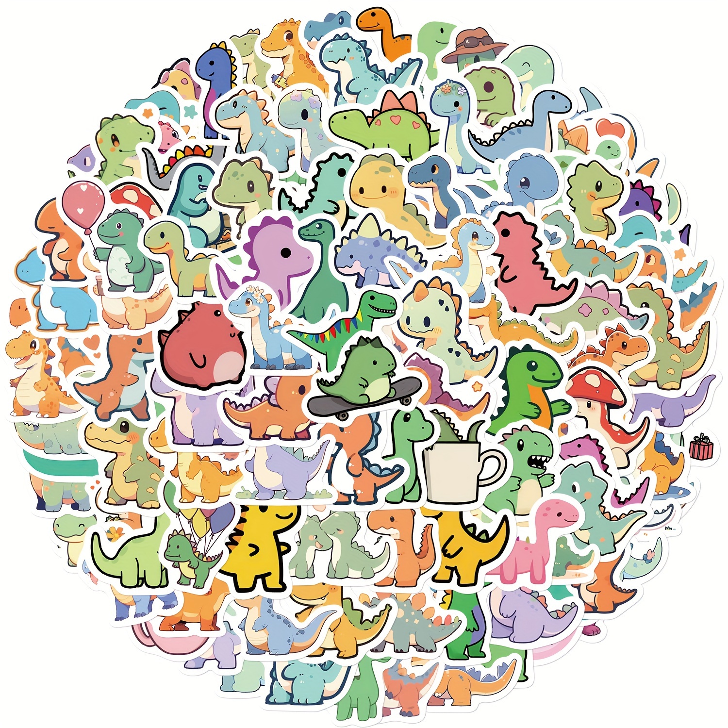 100pcs Dinosaur Stickers, Cute Waterproof Cartoon Stickers for Kids, for Stationery, Luggage, Teaching Rewards