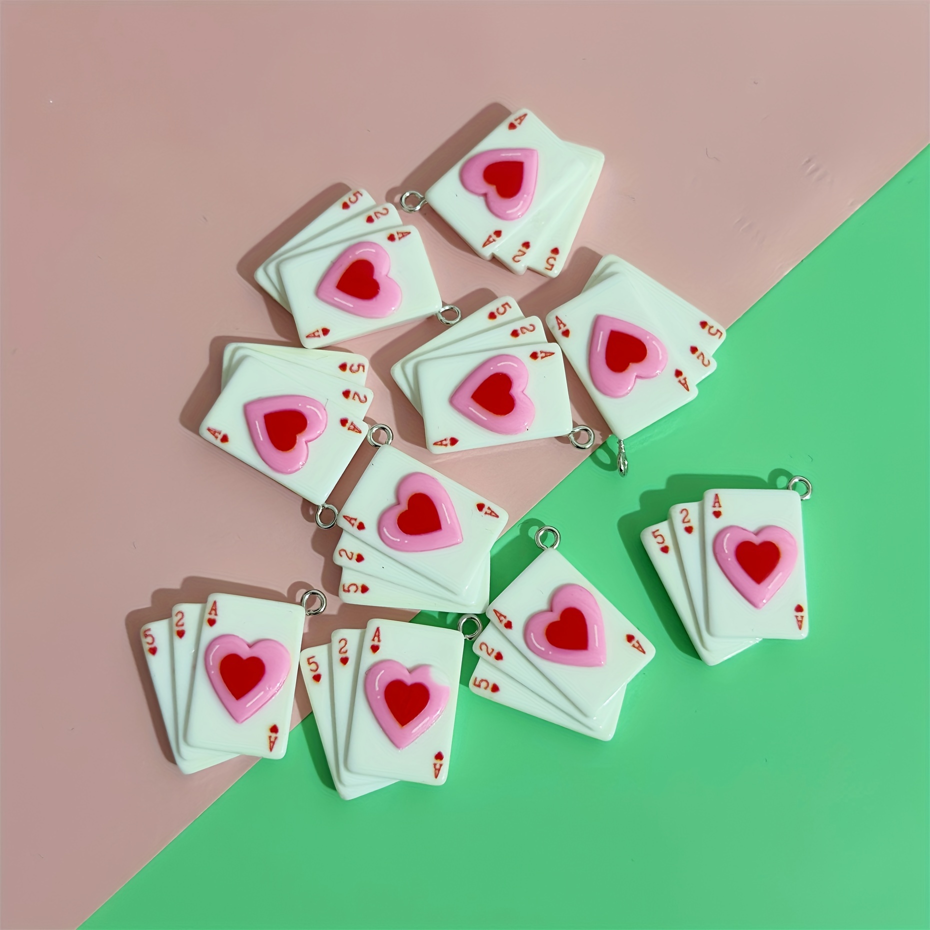 Image of 10pcs Set Of Overlapping Heart-shaped Playing Card Handmade Jewelry Pendants, Earrings, Chain Accessories, Creative Gift Earrings, Necklaces, Bag Charms, Resin Accessories