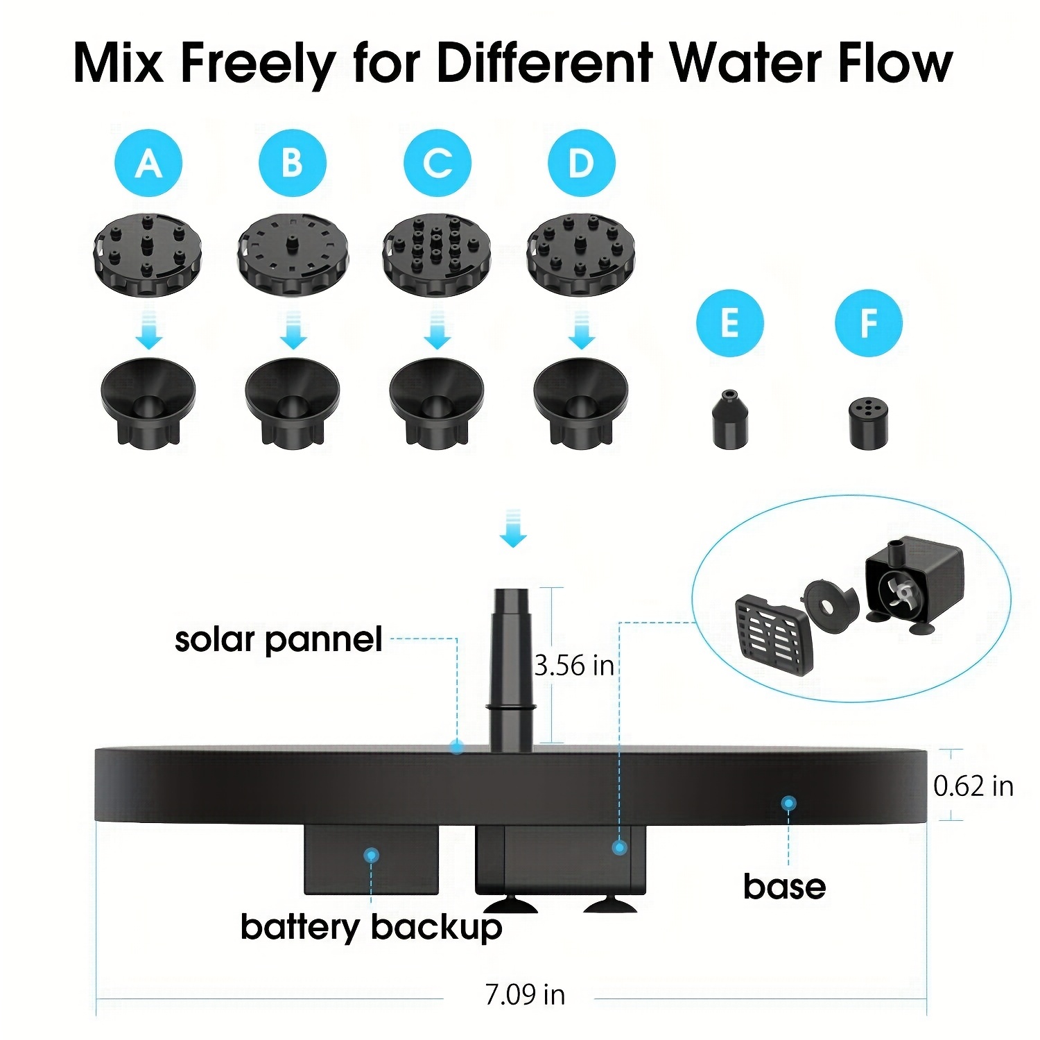 Bomba de fuente solar de 6,5 W, batería integrada de 1500 mAh