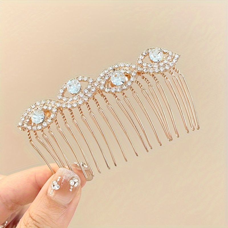 Temu 1pc Alloy Golden Rhinestone Faux Pearl Comb, Curly Hair Fork Hair Clip, Hair Pin, Hair Barrette, Crown Heart Flower Hair Clip, Christmas Gifts