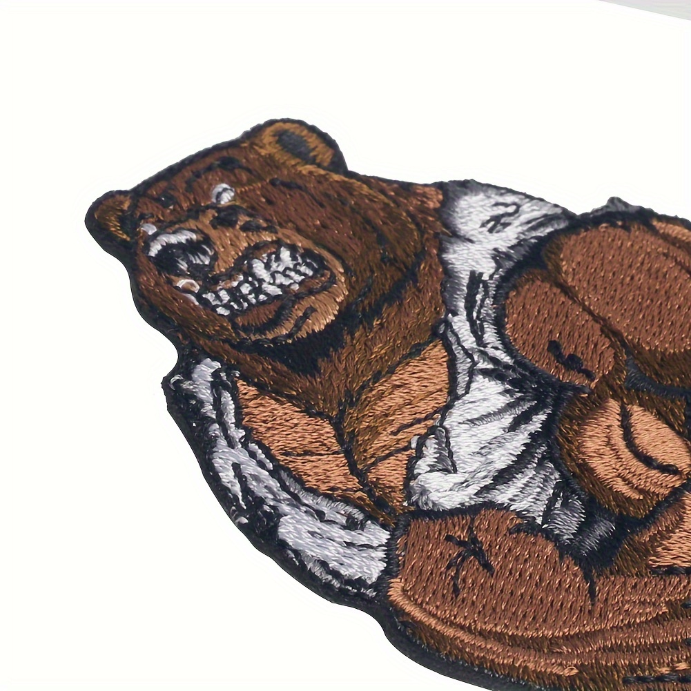 BIG Two Tone Kodiak Grizzly Bear Iron on Embroidered Patch Large