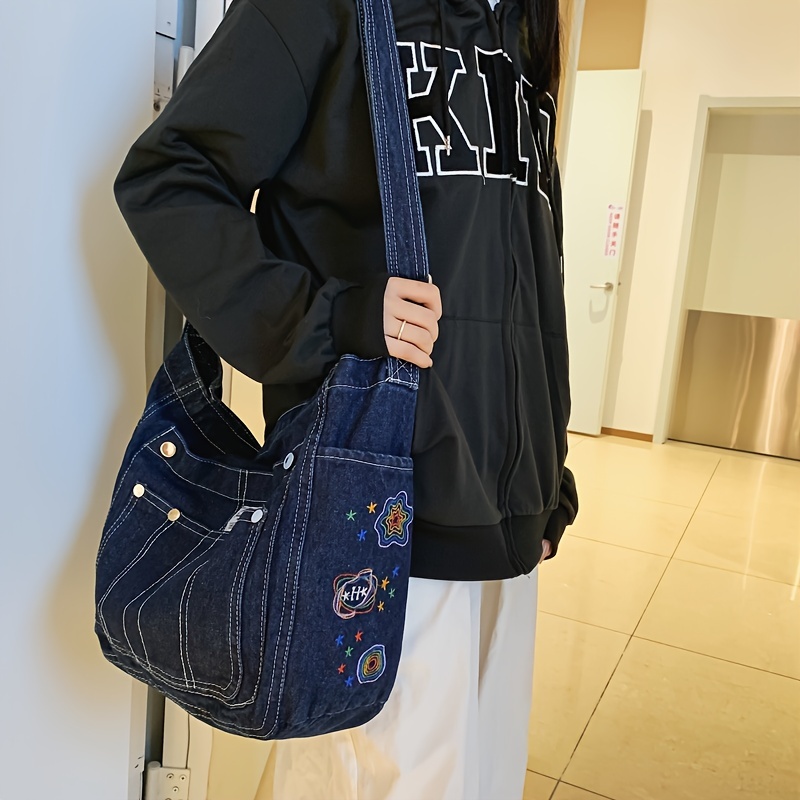 Stylish Denim Hobo Bag, Crossbody Bag For Work & School, Trendy Y2k Armpit  Bag With Multiple Pockets - Temu