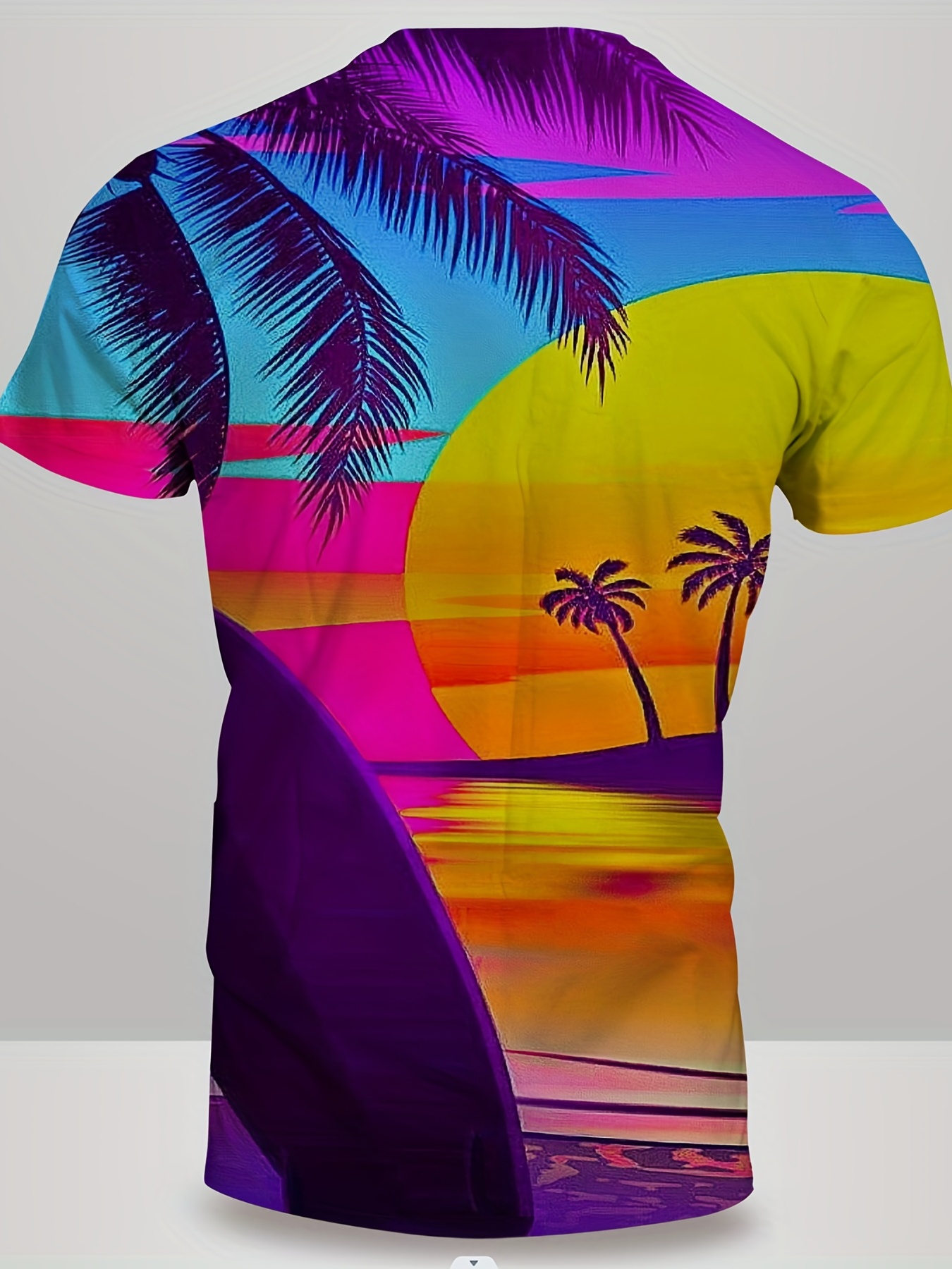 Men's Fashion Beach Sunset Graphic Loungewear Set, Short Sleeve Crew Neck  Hawaii Graphic T Shirt Top & Drawstring Waist Shorts Pajamas Set 2pcs Men's