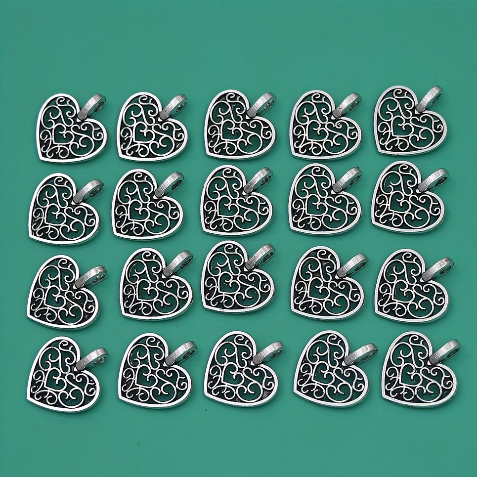 

38pcs Antique Silvery Alloy Hollow Out Heart Pattern Pendant Charms For Diy Necklace Bracelet Jewelry Making