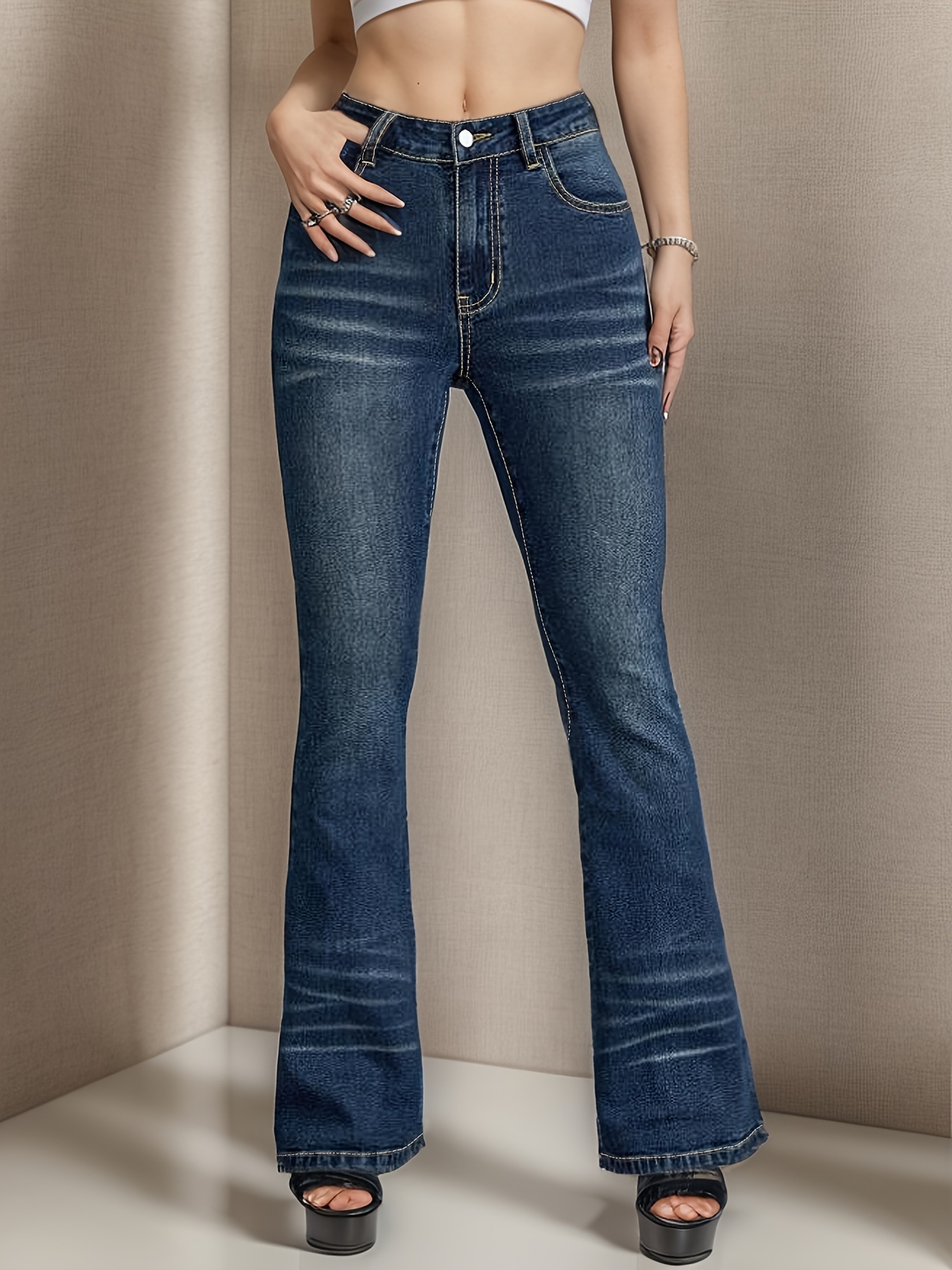 Bell Bottom Ripped Flared Jeans Boot cut Slash Pockets Wide - Temu Canada