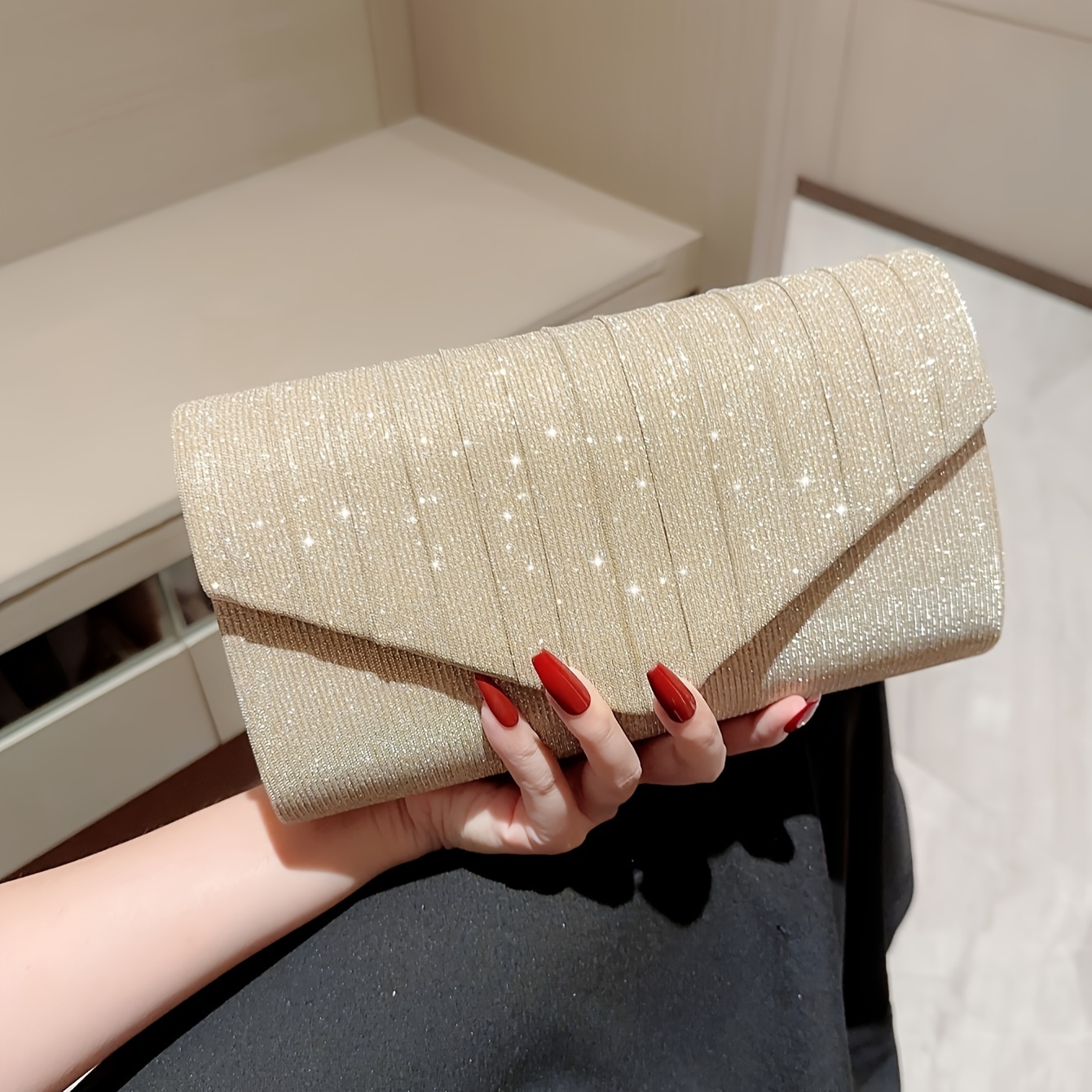 Women Luxury Evening Clutch Bag Wedding Golden Sequins Clutch