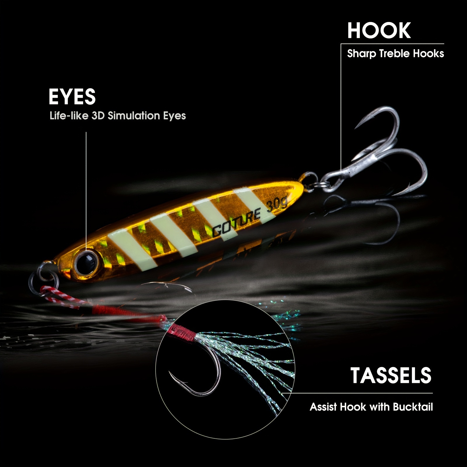 * 5pcs Luminous Fishing Jigs 20g/30g Vertical Jig Freshwater Saltwater With  Treble Hook - Catch More Fish Than Ever Before!