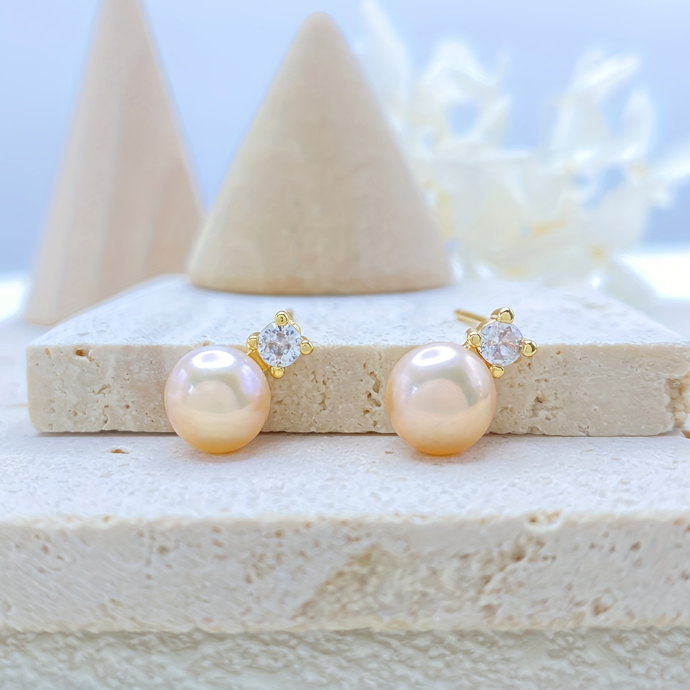 Freshwater Pearl Decor Stud Earrings, 18K Plated