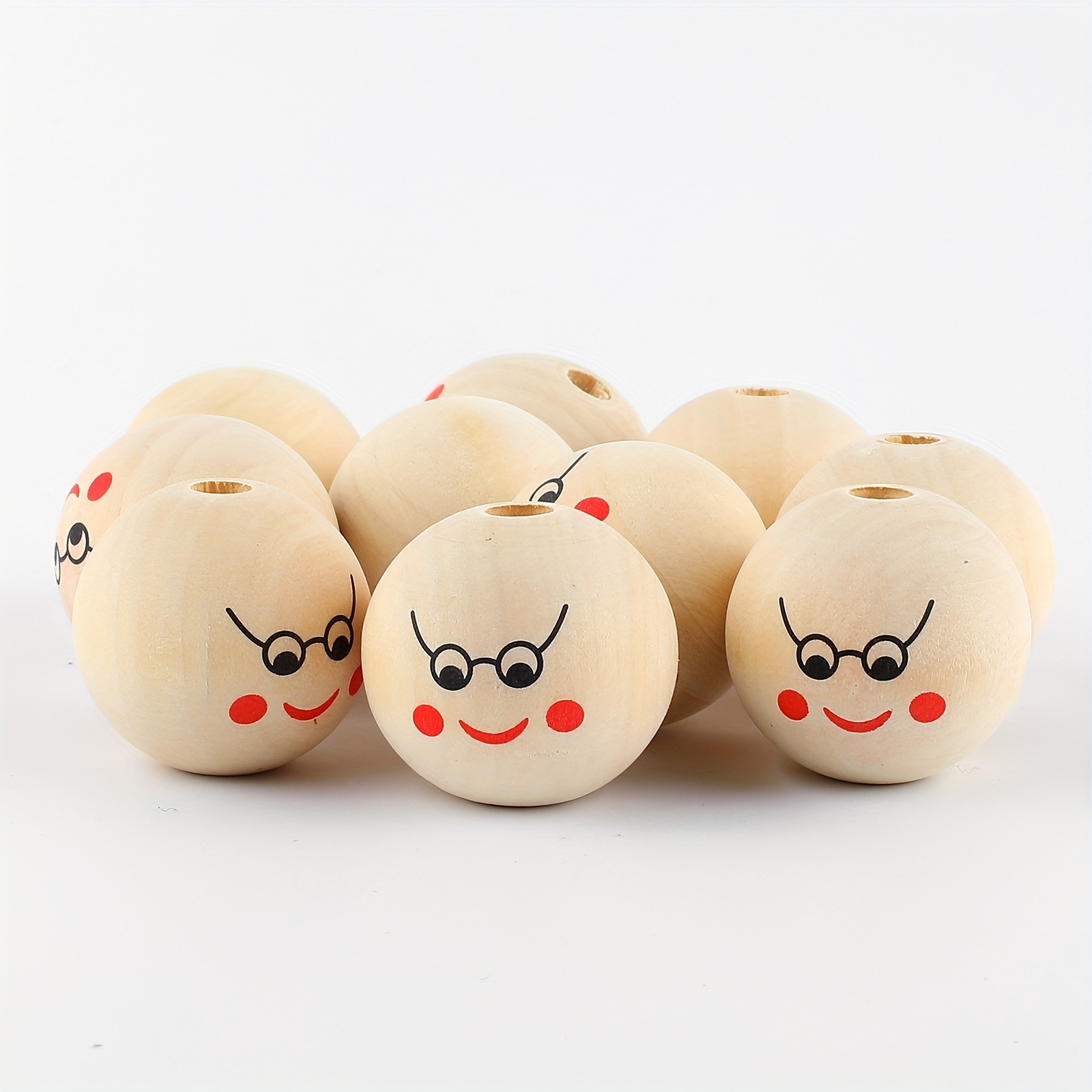 

10pcs 30mm Wood Color Smiling Doll Face Head Wooden Loose Beads For Jewelry Making Diy Creative Cute Beaded Decorations Handmade Craft Supplies