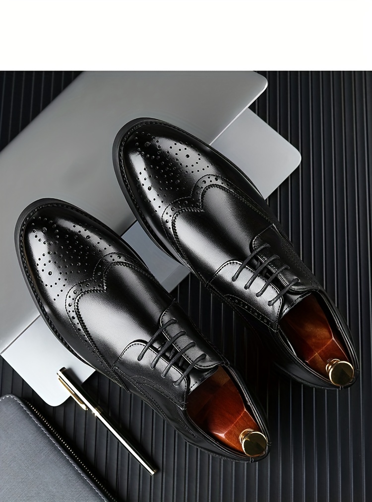 JIT2025 Men'S Versatile Dress Shoes - Black Brogue Oxford with Lace-Up Closure, Rubber Sole, and Faux Insole for Business, Weddings, and Formal Events, Formal Footwear | Elegant Footwear | Durable Footwear