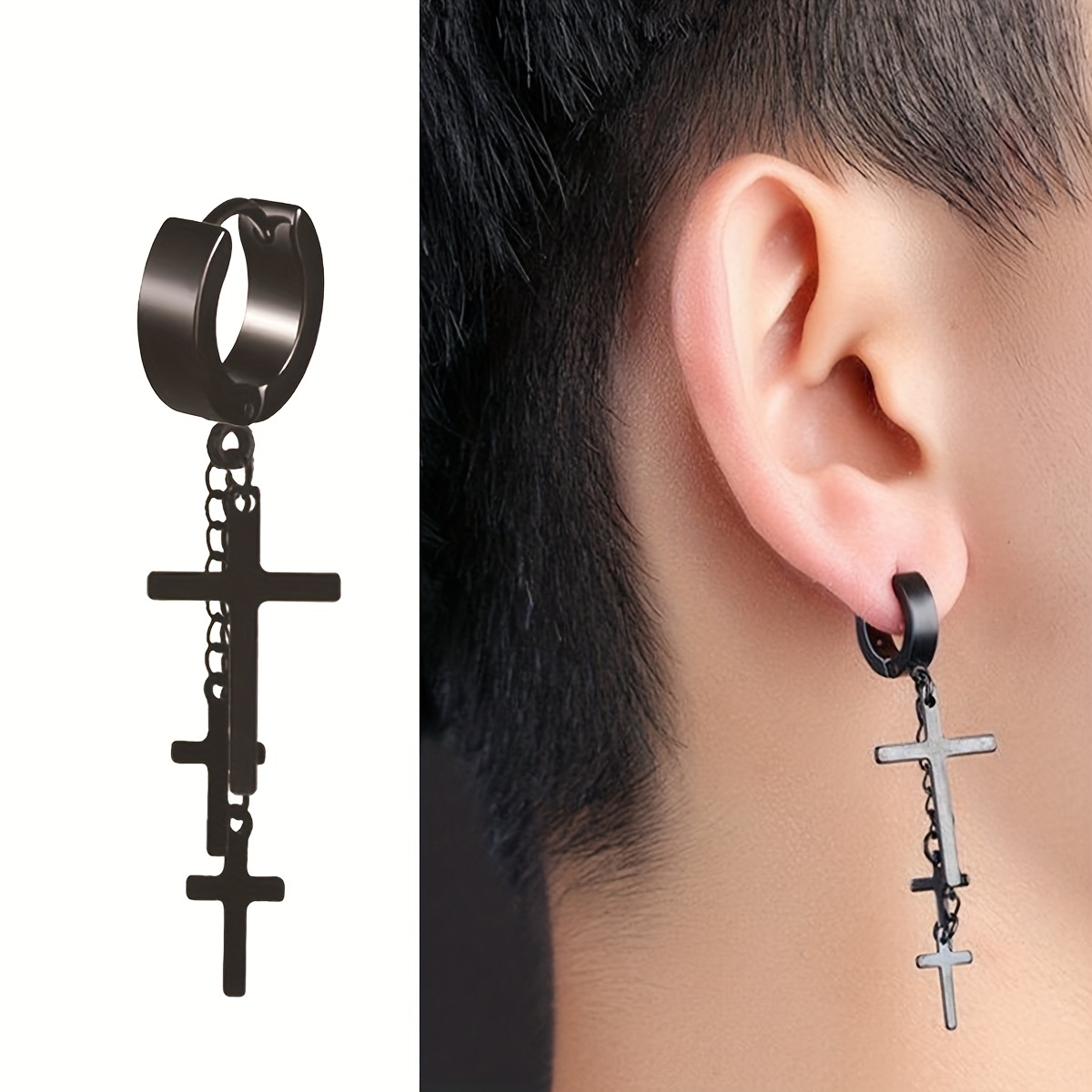 Punk Cross Clip Cross Earrings Men Cuff With Tassel Pendant Exaggerated One  Piece Piercing Jewelry For Girls And Women From Kittyshaw2019, $0.65