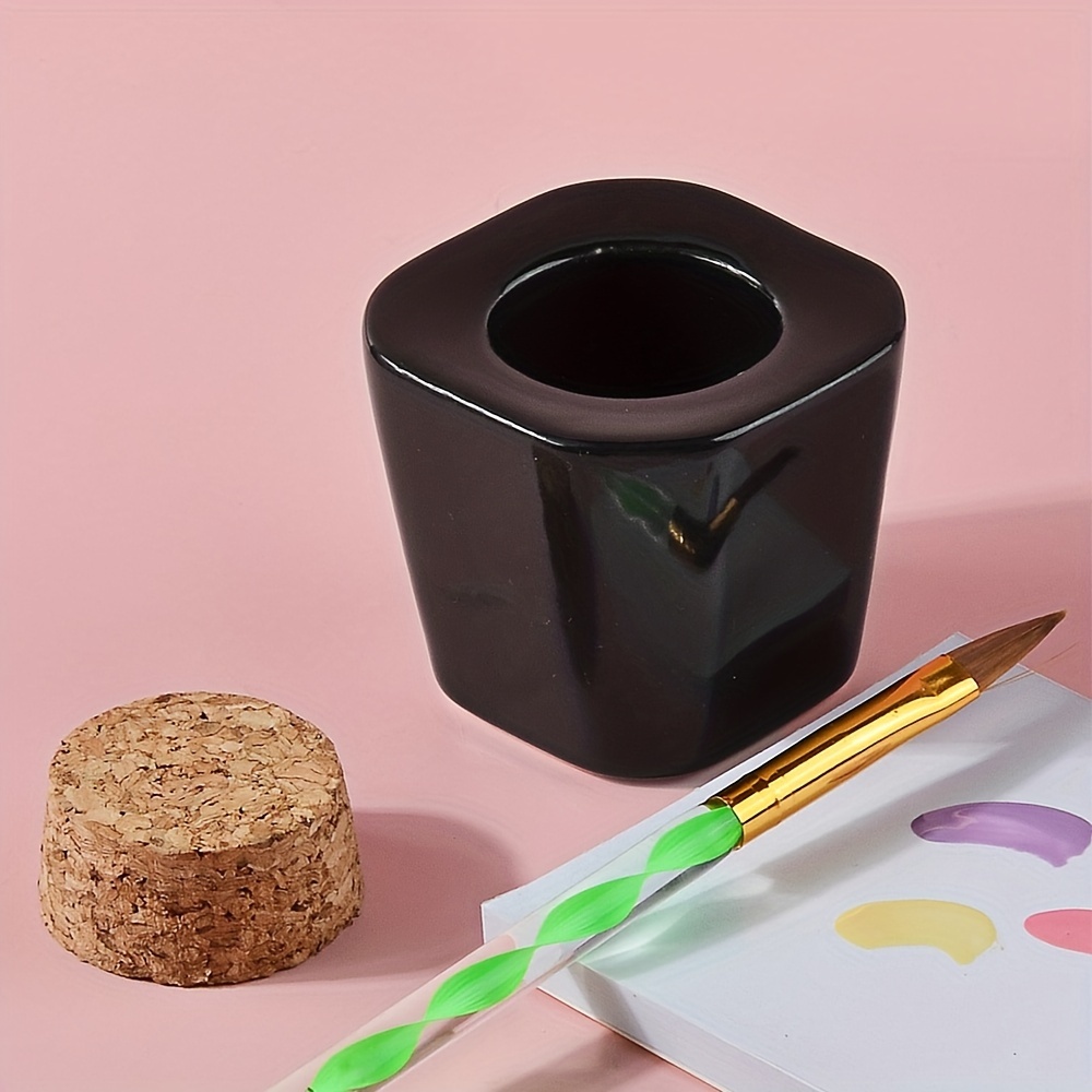 

1 Pc Black White Ceramic Wooden Lid Cup, Nail Art Brush Cleaner Cup, Nail Polish Tool, Gel Polish Remover, Nail Art Brush Pen Washing Cup