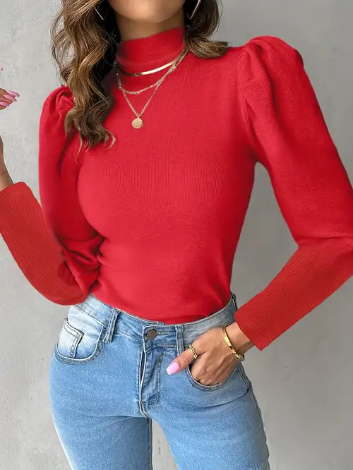 Women's Casual High Neck Long Sleeve T shirts Solid Color - Temu Canada