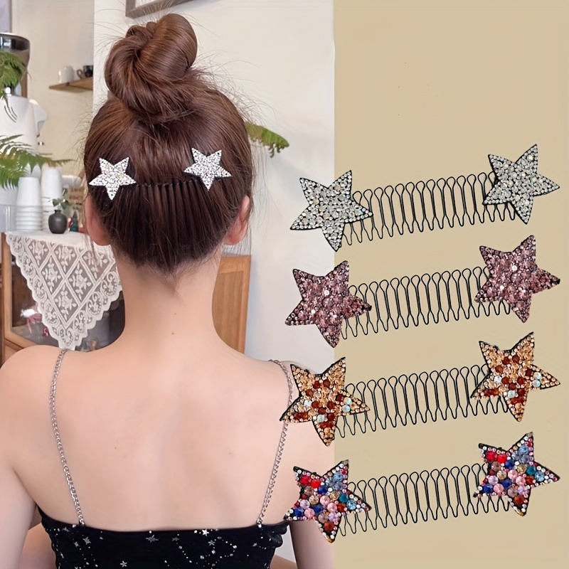 

4pcs/set Star Decor Hair Shredding Organizing Hair Combs Invisible Hair Clips Y2k Hair Accessories For Women Girls